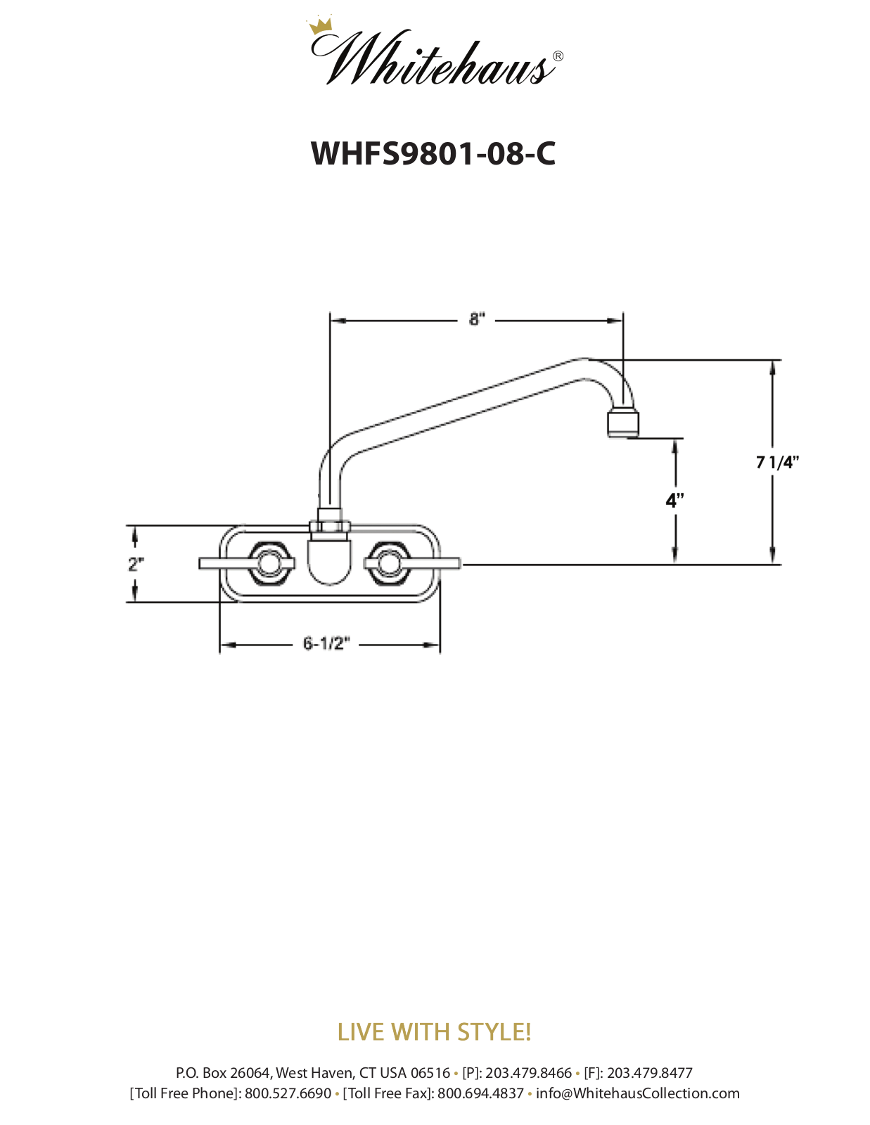 Whitehaus Collection WHC2539 Specification Sheet - ManualMachine.com