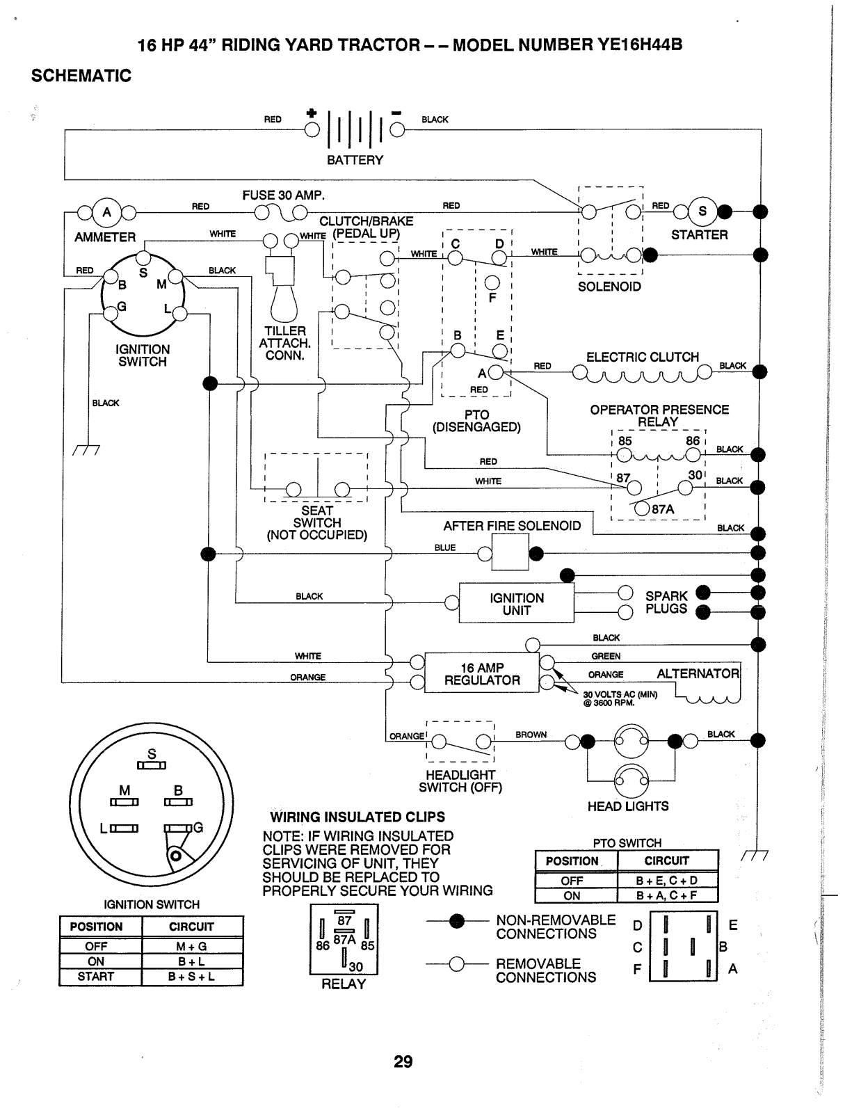 AYP YE16H44B Parts List