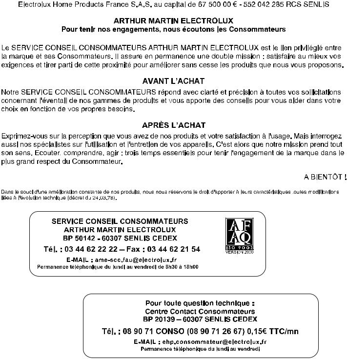 Arthur martin AWC1170 User Manual