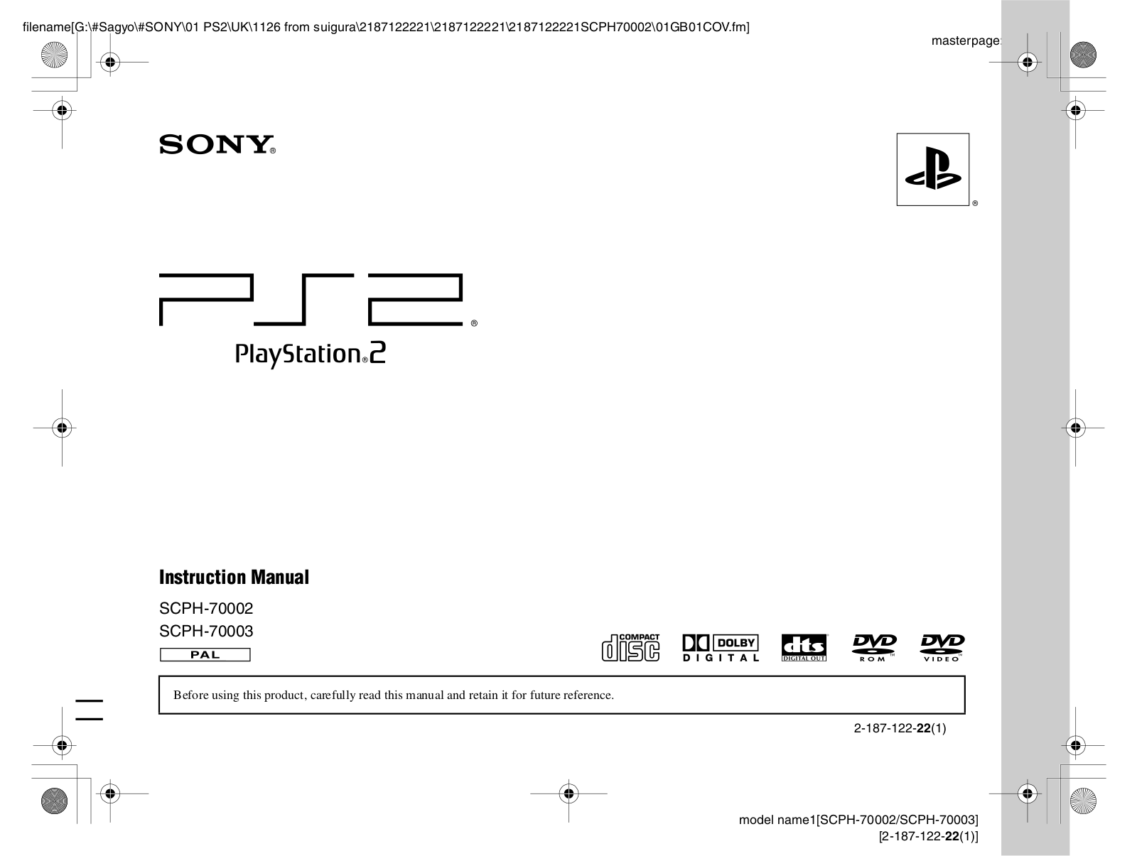 Sony SCPH-70002, SCPH-70003, PS2 SCPH-70002, PS2 SCPH-70003 Instruction Manual