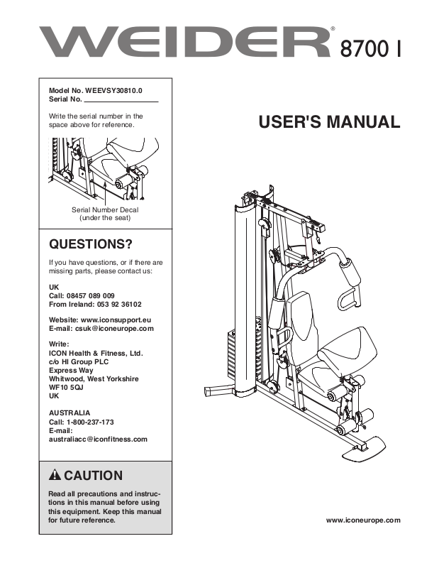 Weider 8700 discount multi gym manual