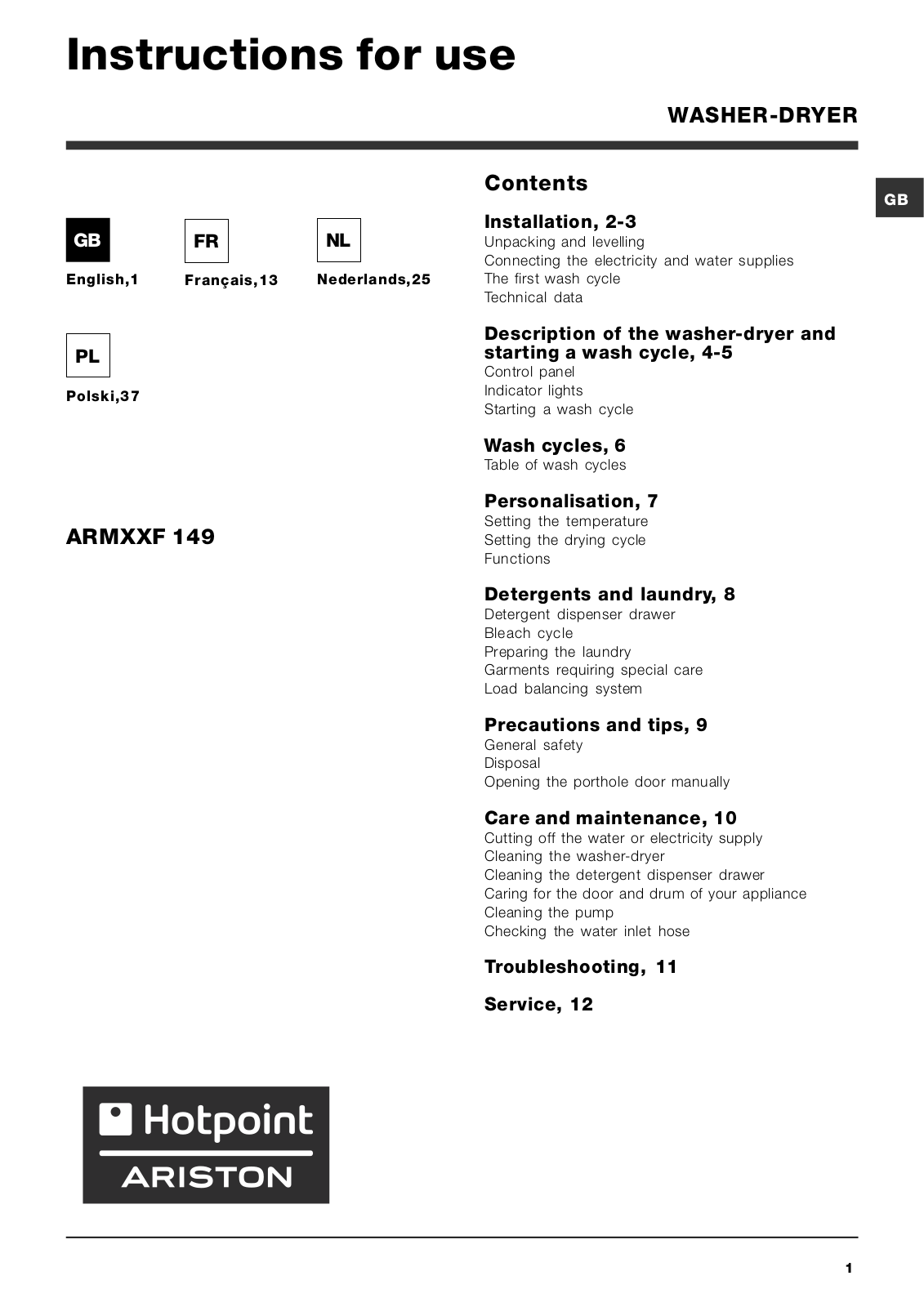 ARISTON ARMXXF149 User Manual