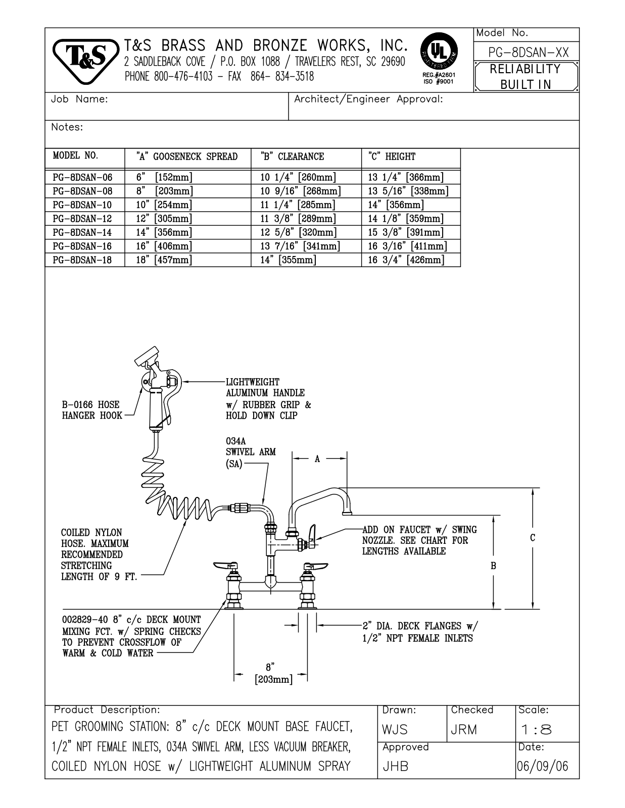 T&S Brass Manuals PG-8DSAN-06 User Manual