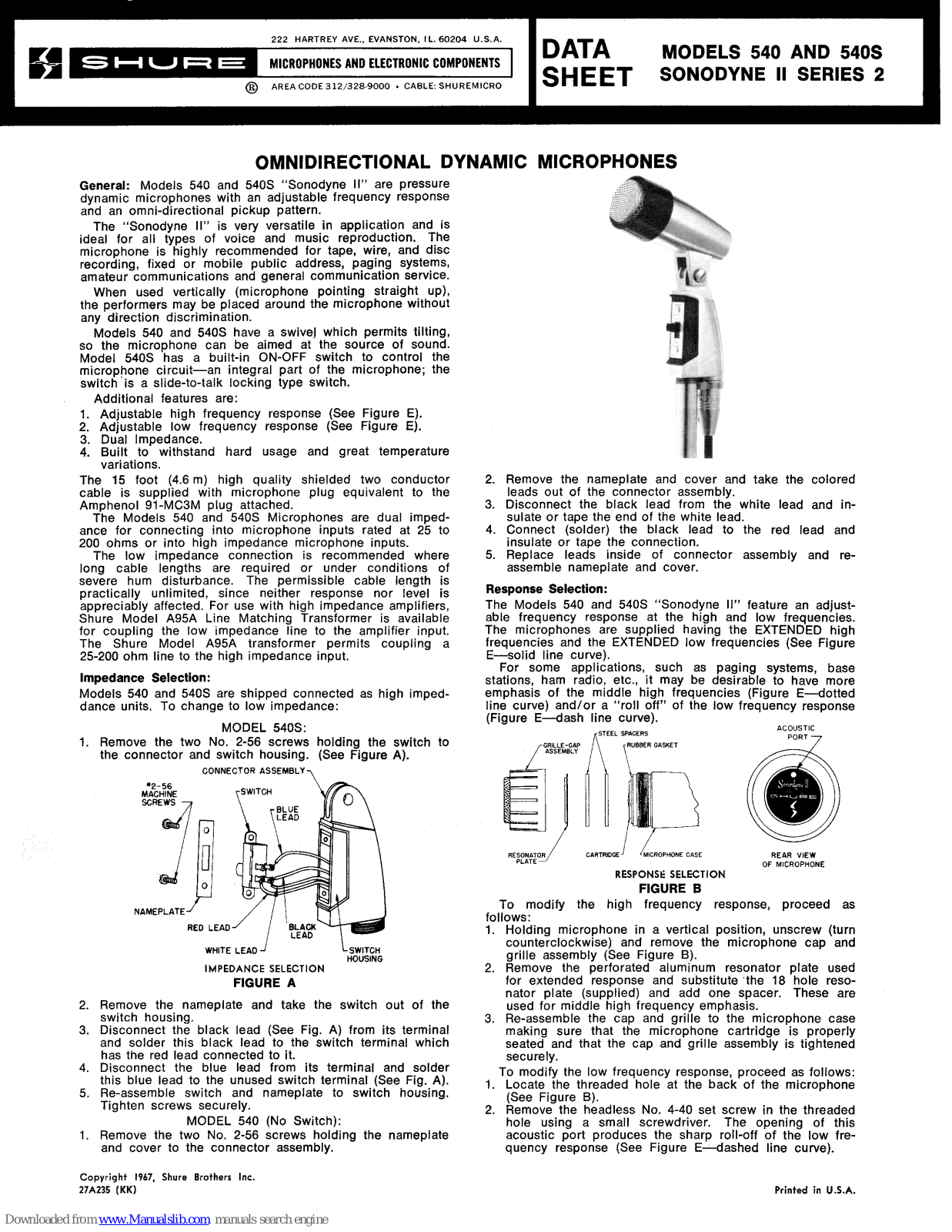 Shure SONODYNE II 540, SONODYNE II 540S User Manual