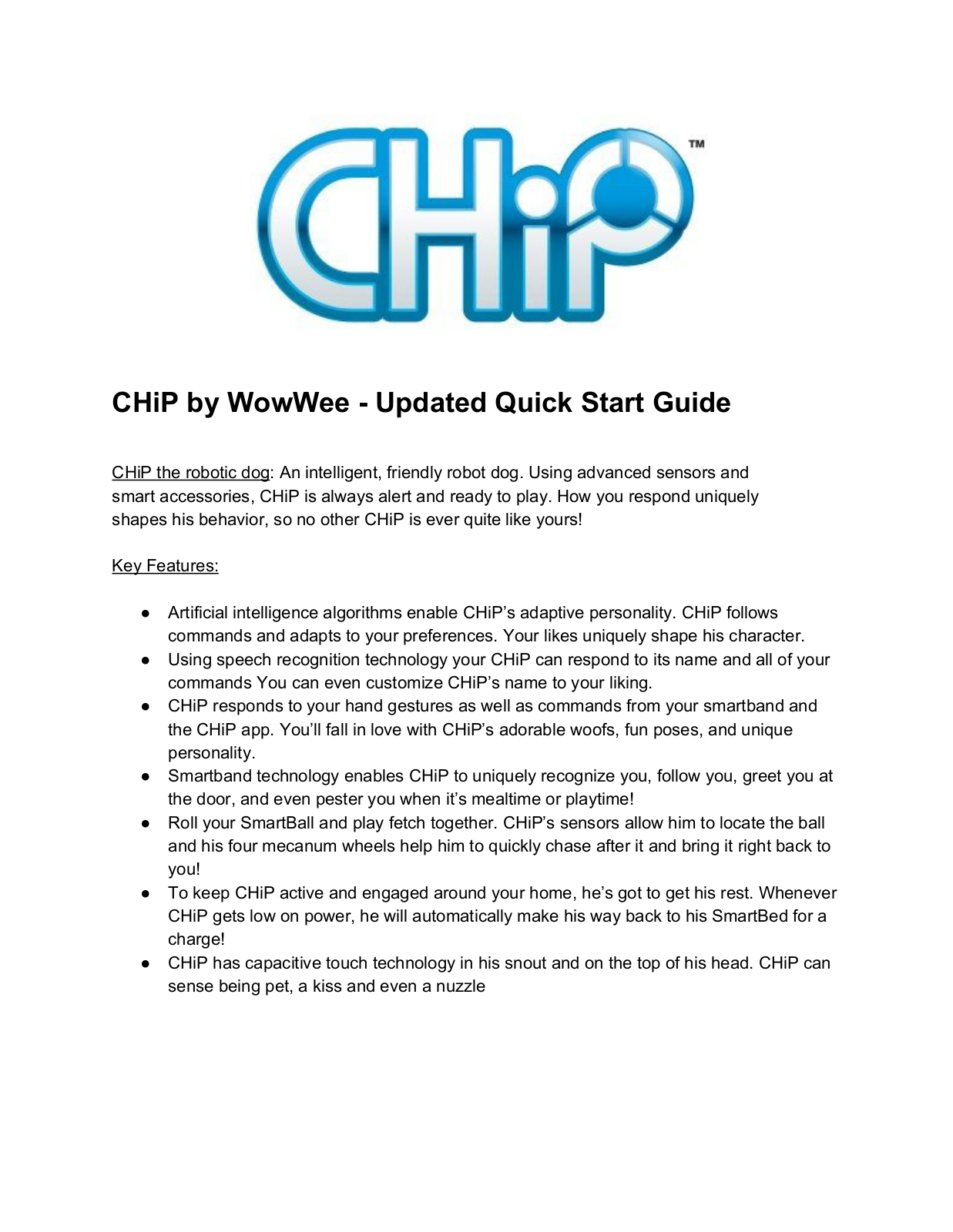 WowWee Robotics CHiP Quick Start Guide