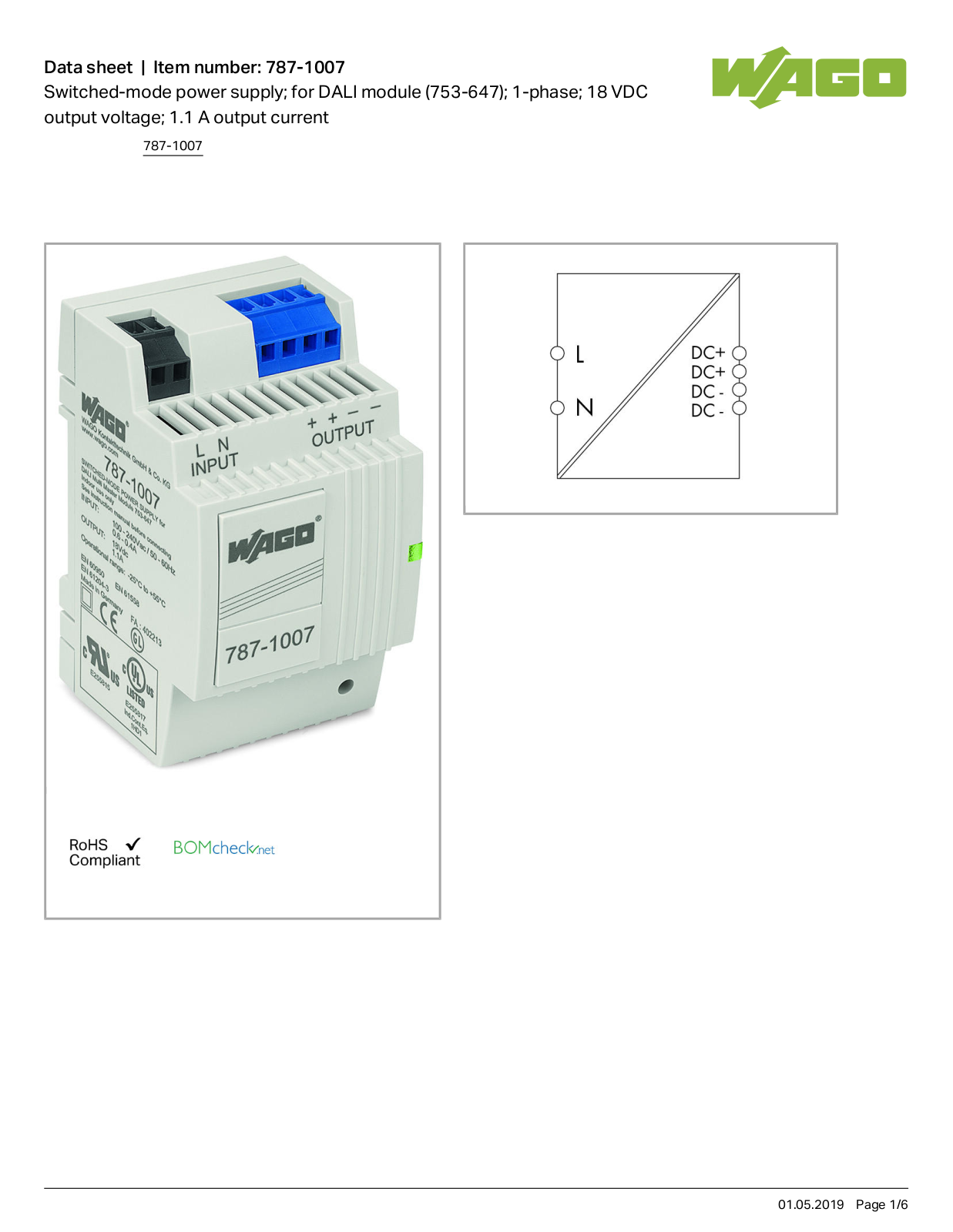 Wago 787-1007 Data Sheet