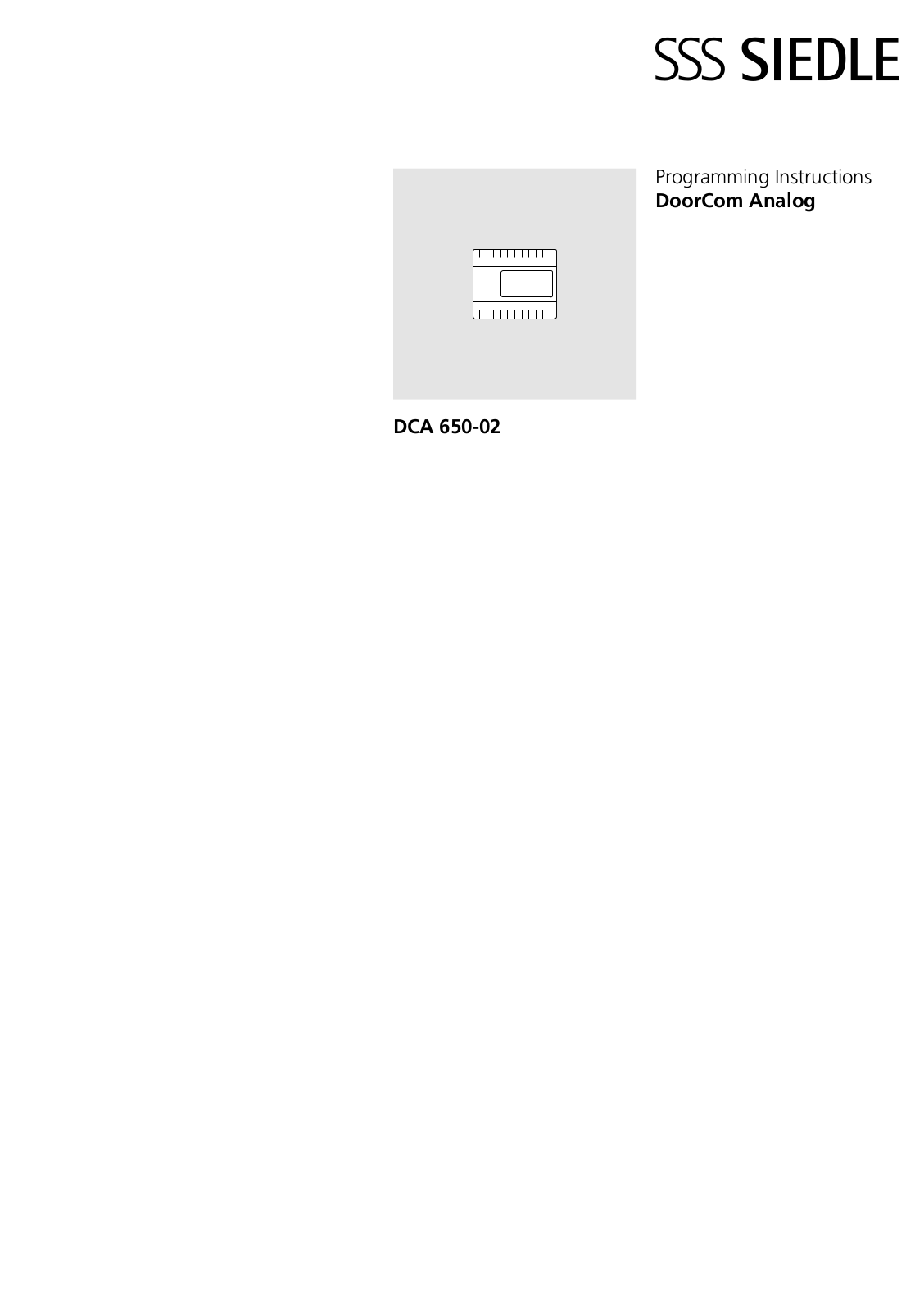 SSS Siedle DoorCom Analog Series, DCA 650-02 Programming Instructions Manual - ManualMachine.com