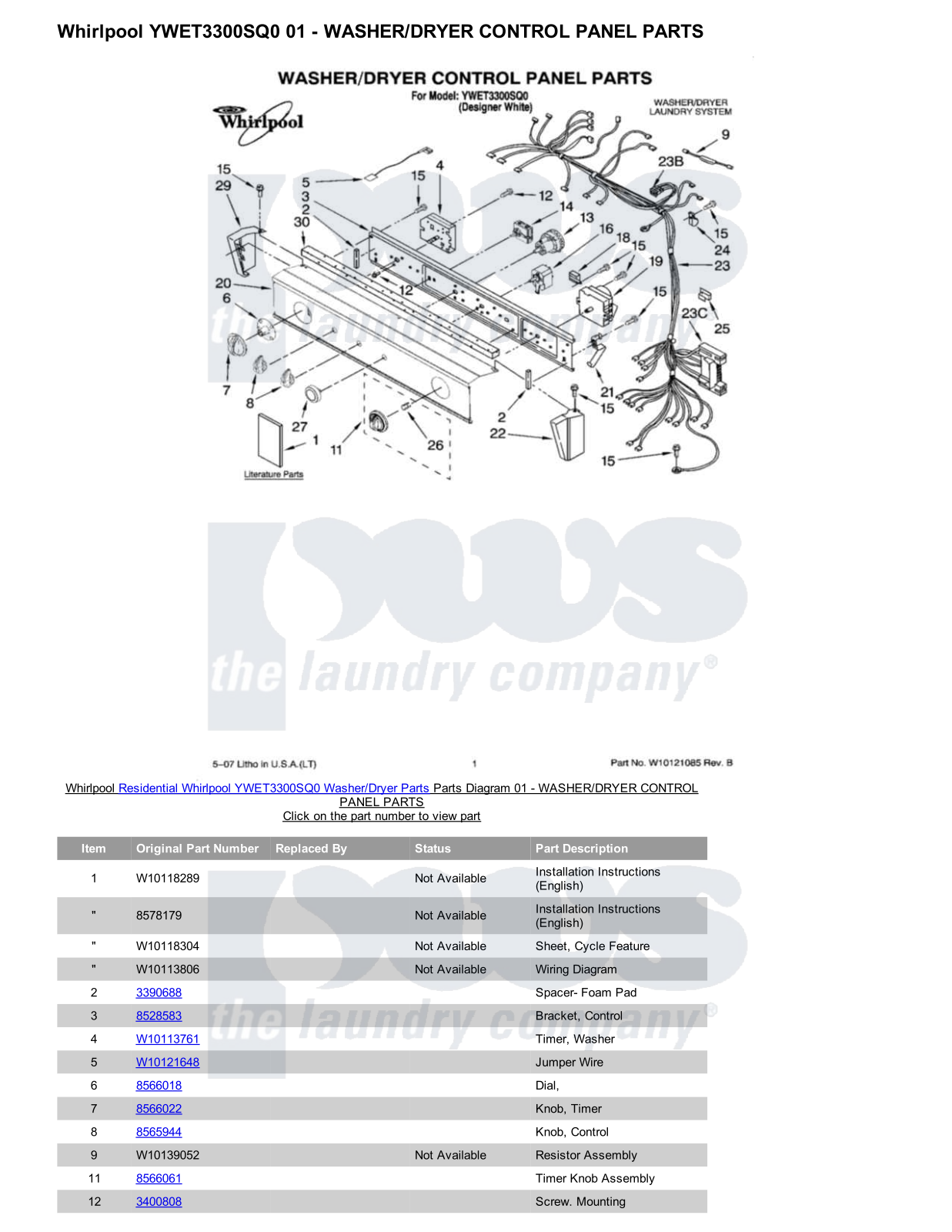 Whirlpool YWET3300SQ0/Dryer Parts Diagram