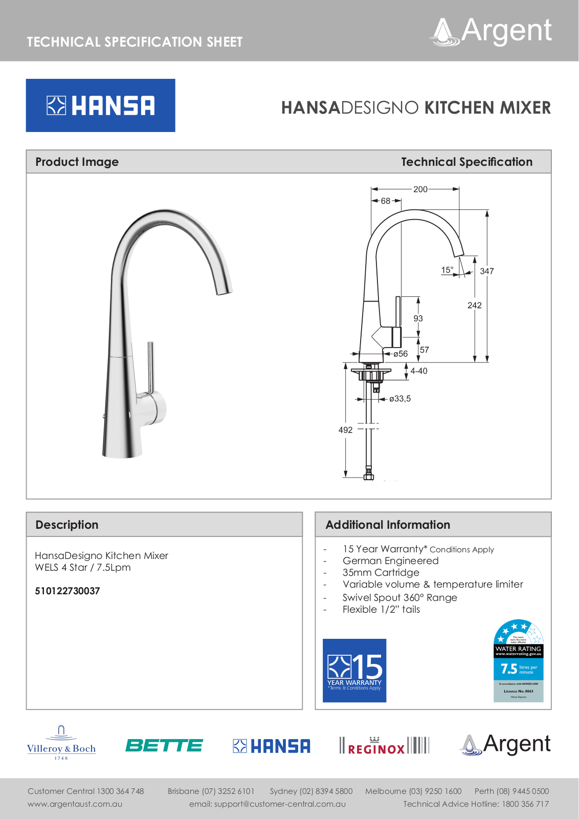 Hansa 510122730037W, 510122730037B Datasheet