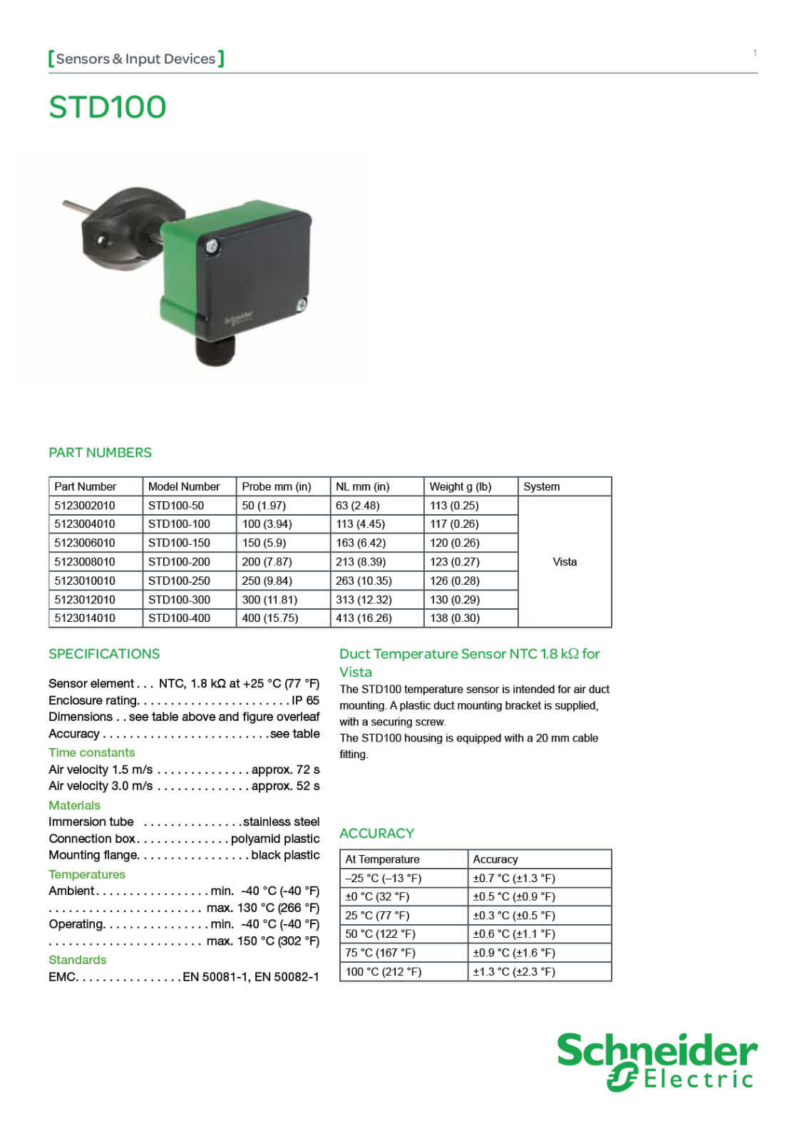 Schneider Electric STD100 Data Sheet