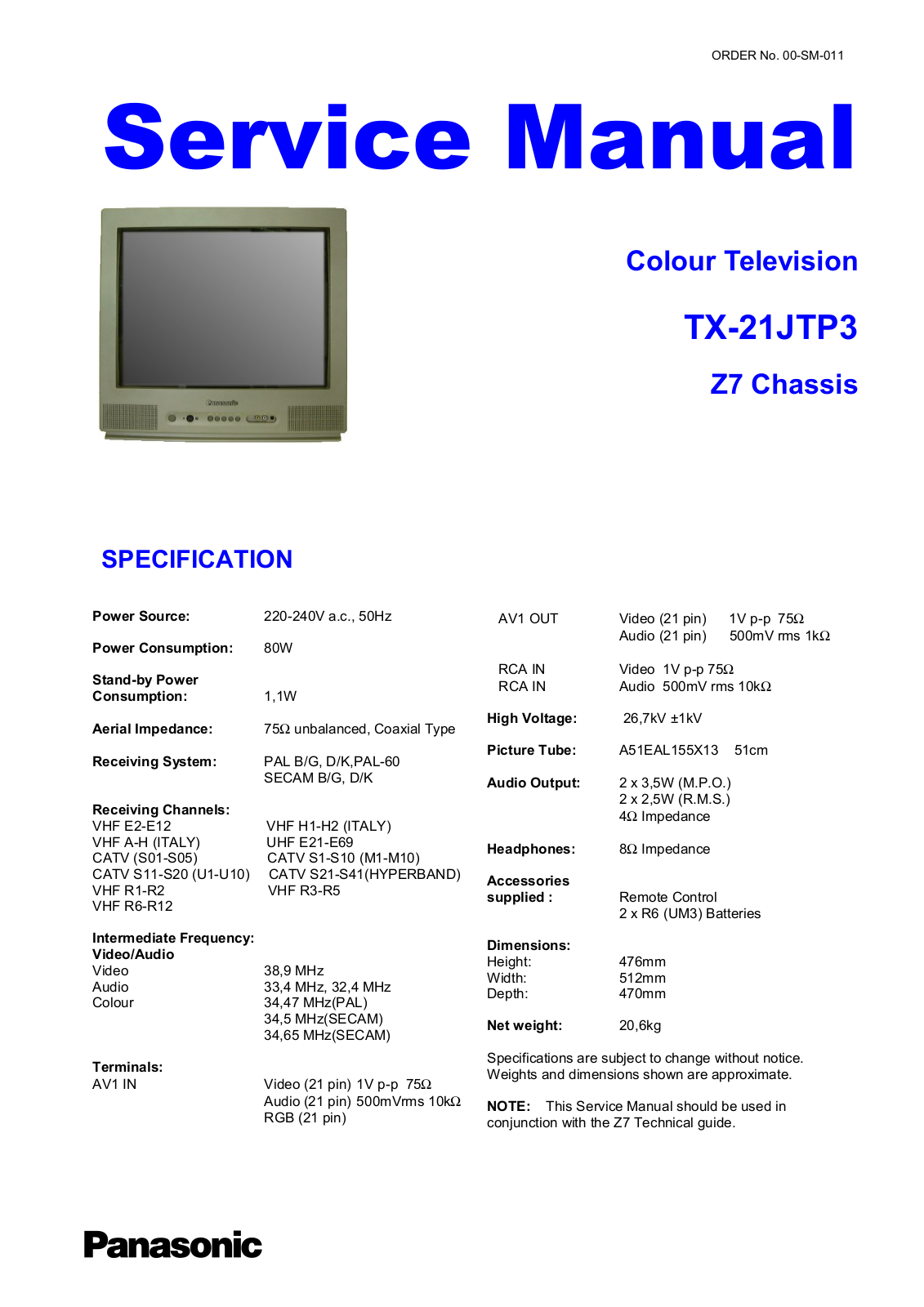 Panasonic TX-21JTP3 User Manual