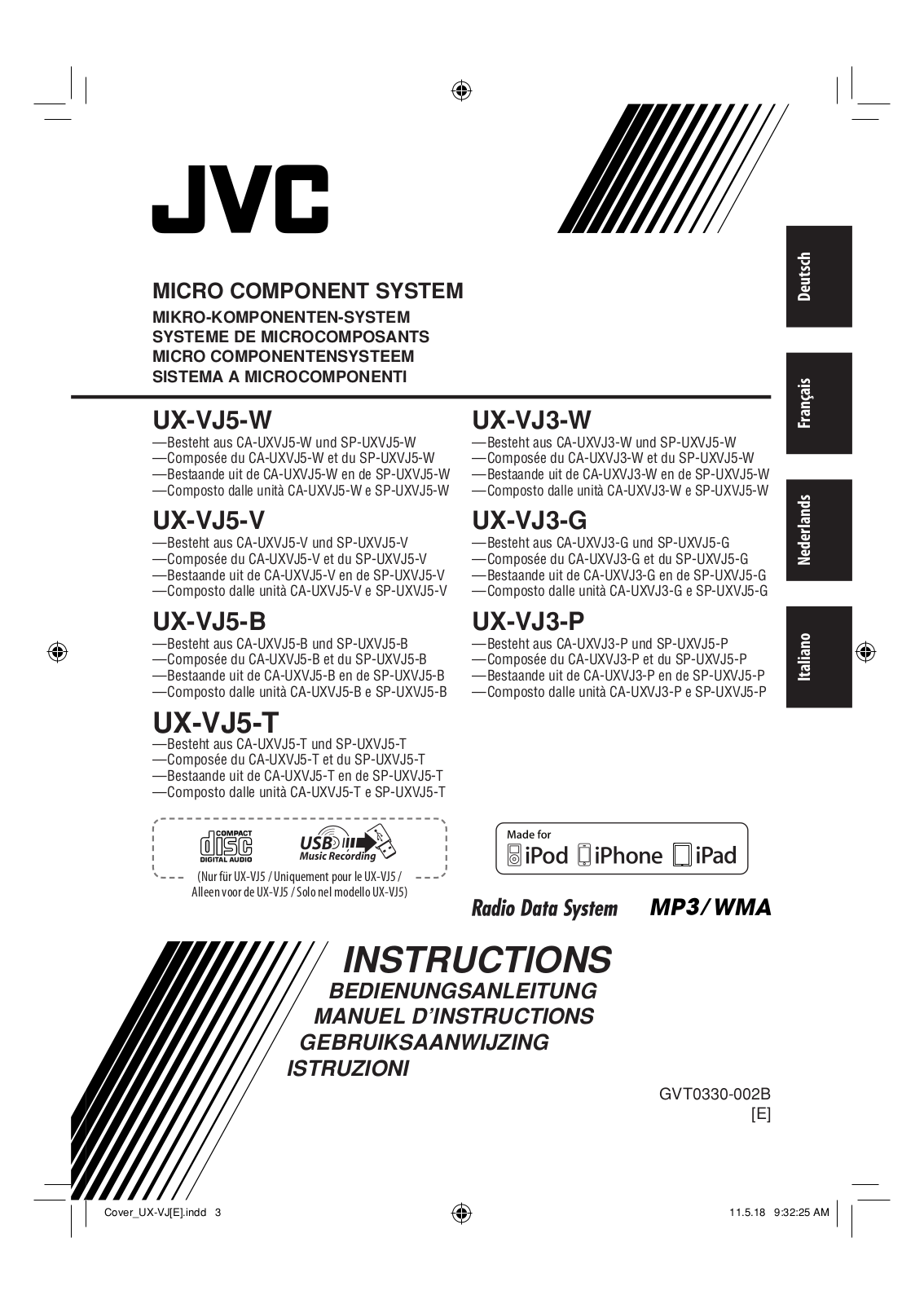 JVC UX-VJ5-W, UX-VJ5-V, UX-VJ5-B, UX-VJ5-T, UX-VJ3-W Instruction Manual