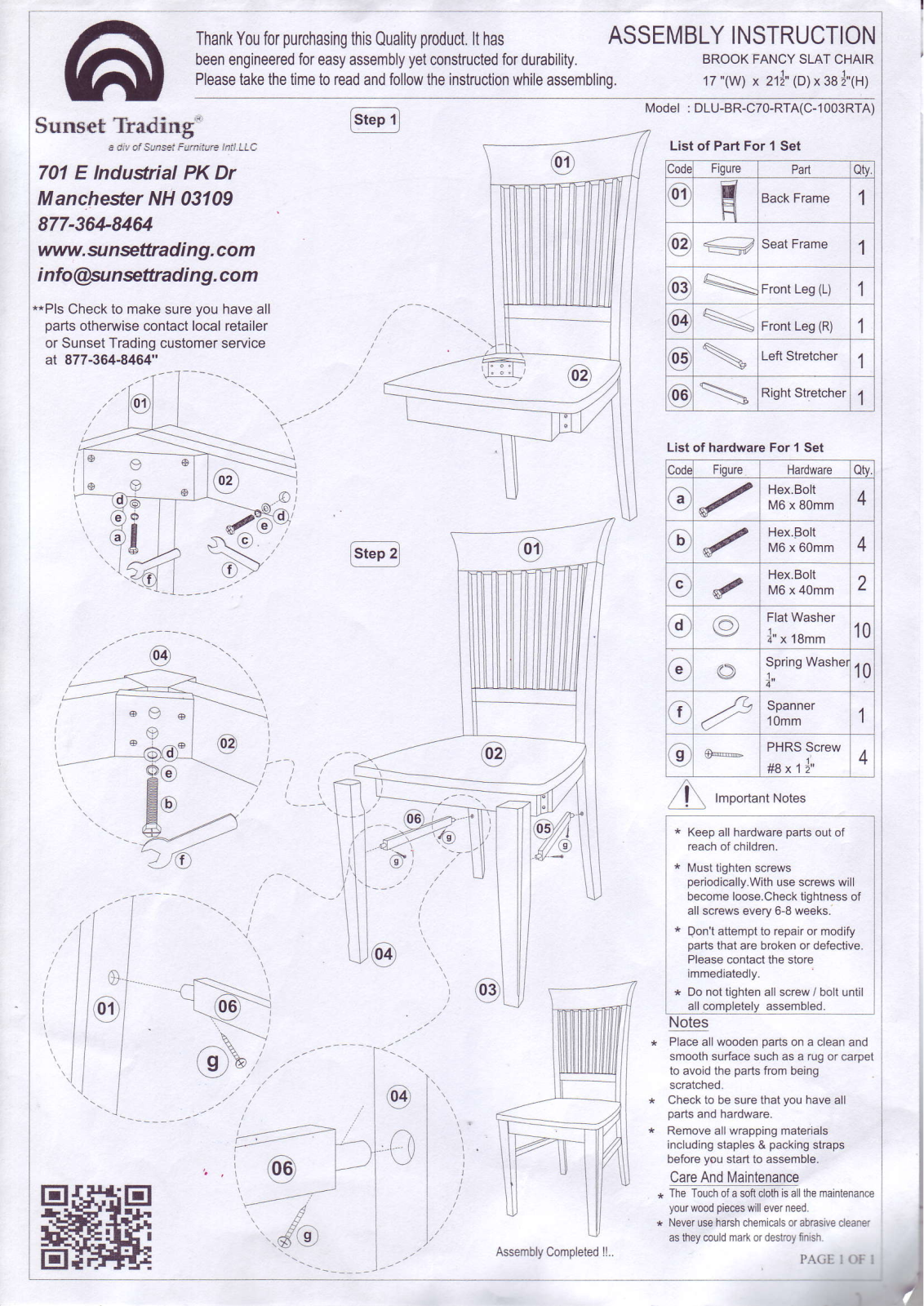 Sunset Trading DLUBRC70PW2 Assembly Guide - ManualMachine.com