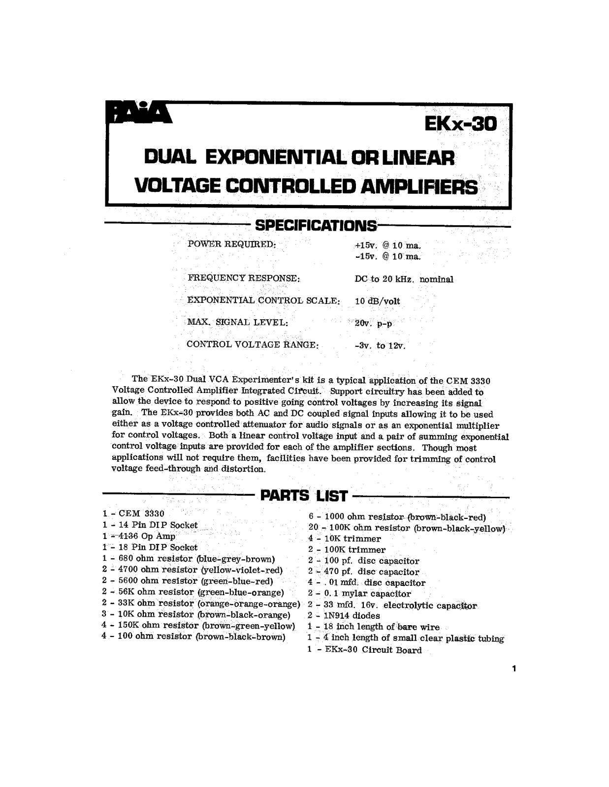 PAiA Electronics EKx-30 Instruction Manual