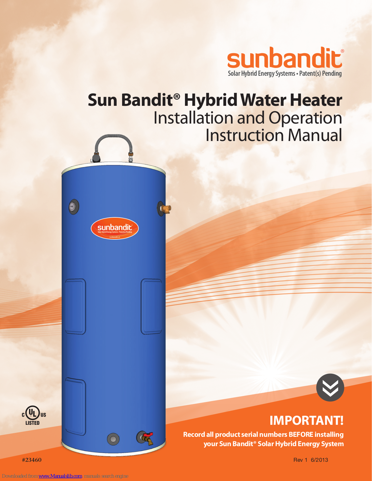 Sun Bandit SB-30E-100200-3000, SB-50E-100200-3000, SB-30E-300400-3000, SB-50E-300400-3000, SB-80E-100200-3000 Installation And Operation Instruction Manual