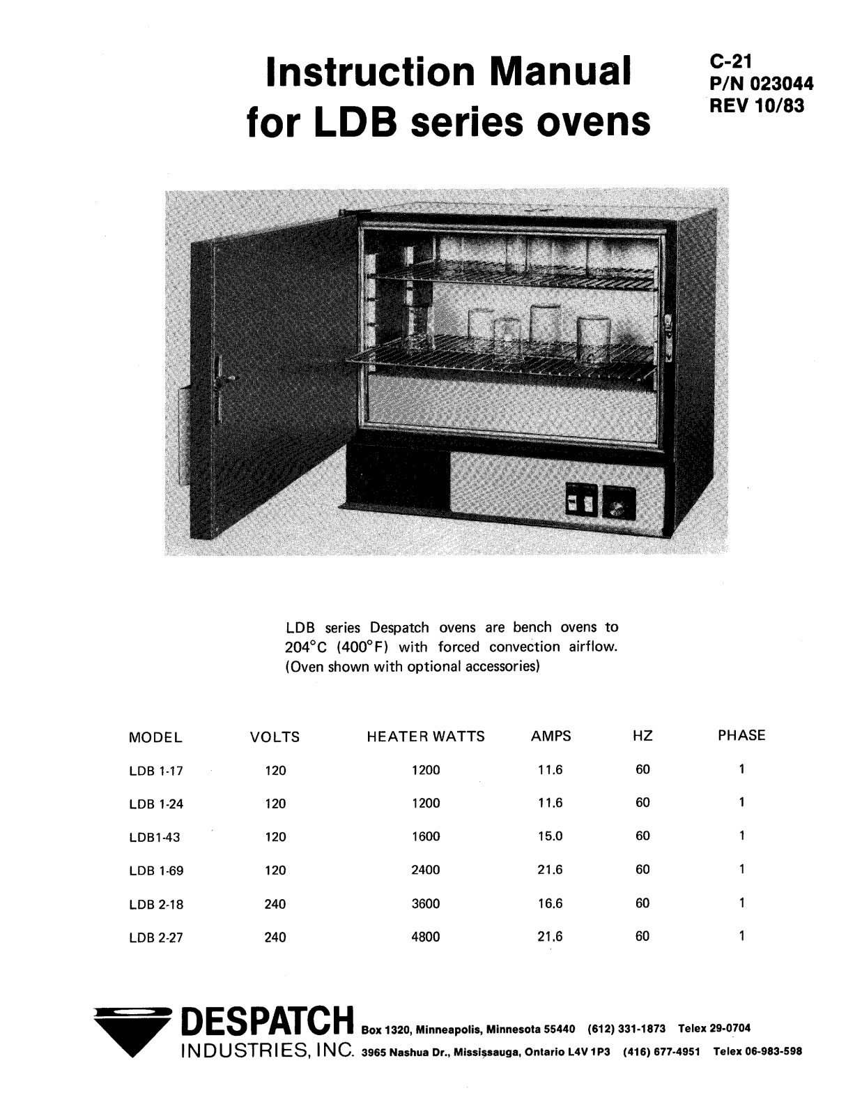 Despatch LDB1-17-2 Specifications