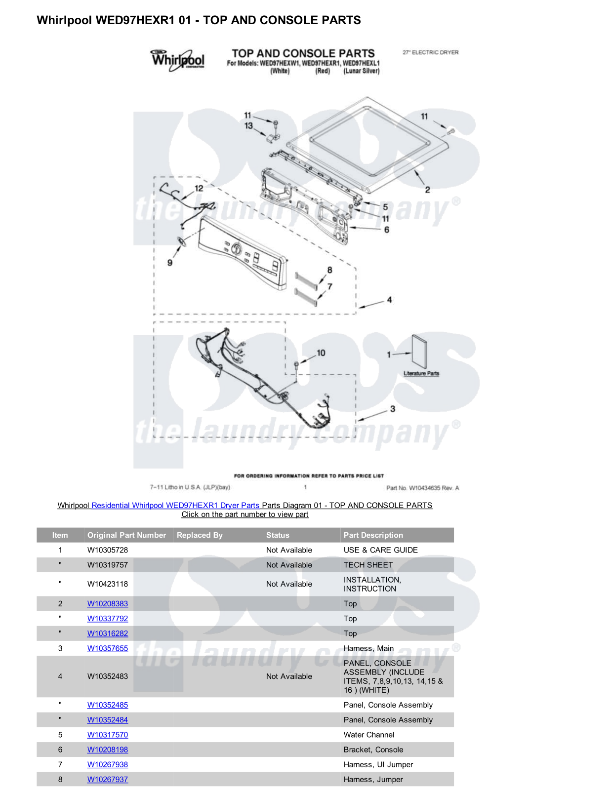 Whirlpool WED97HEXR1 Parts Diagram