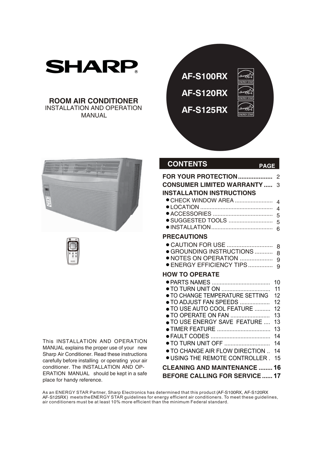 Sharp AF-S125RX, AF-S100RX, AF-S120RX, 2020215A0343 User Manual