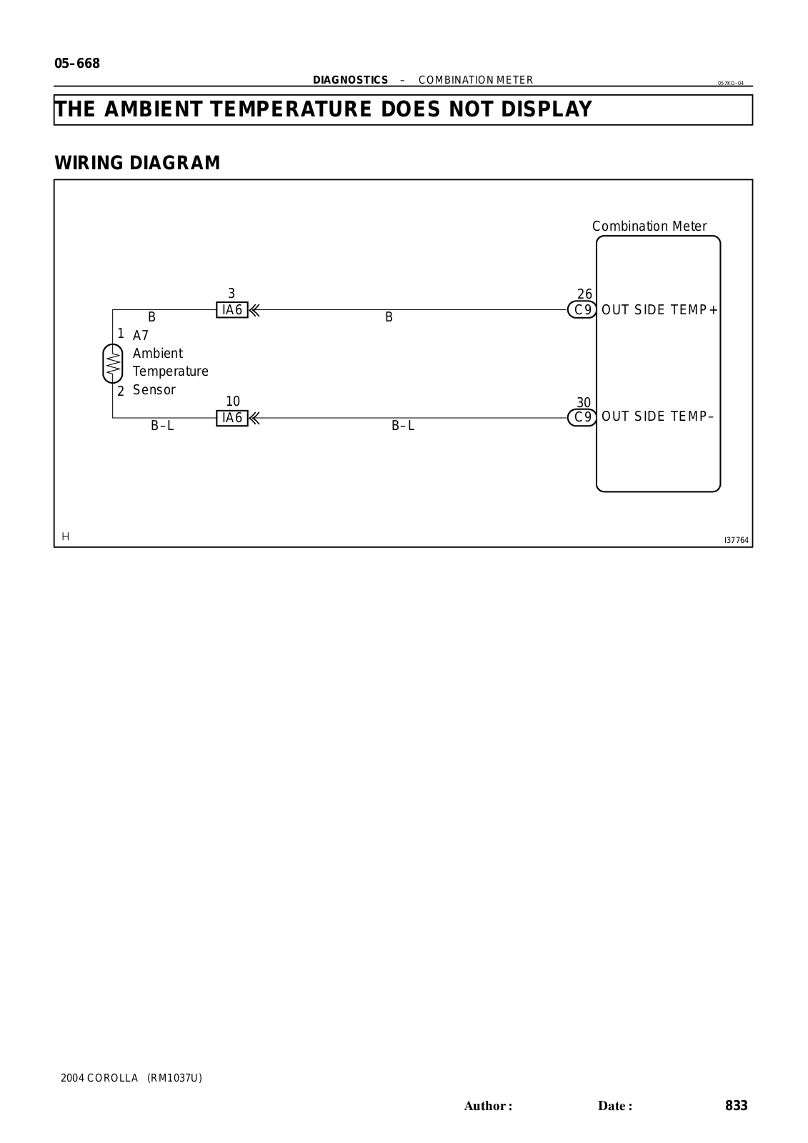 Toyota Corolla 2004 DIAGNOSTICS – COMBINATION METER