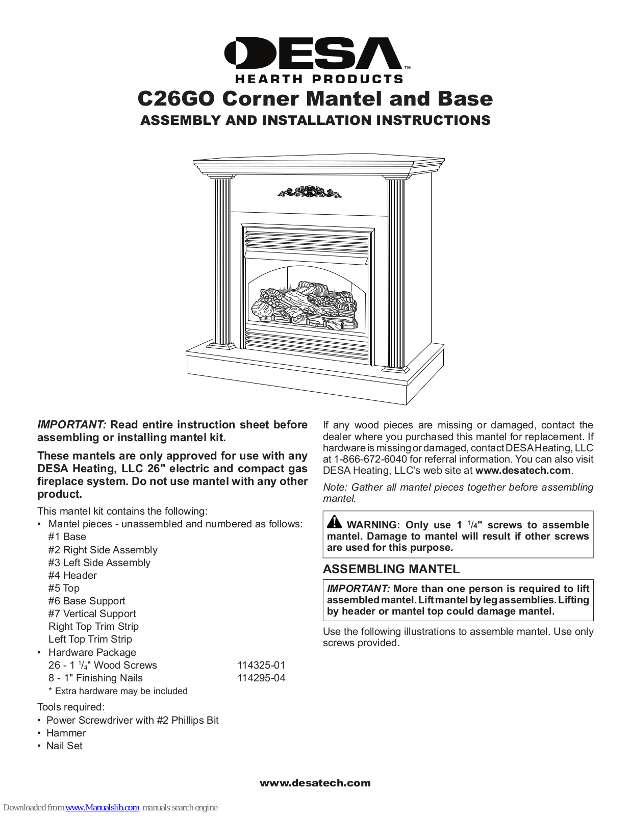 Desa C26GO Assembly And Installation Instructions Manual