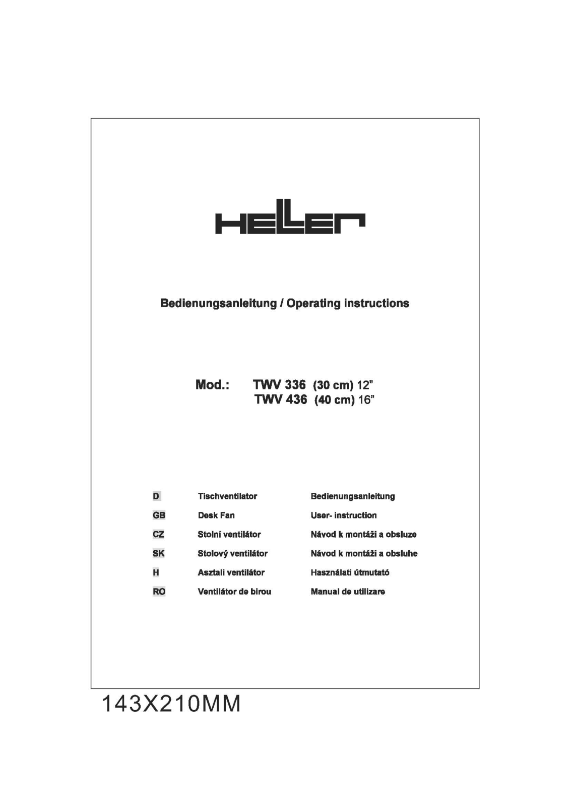 Heller TWV336, TWV436 operation manual