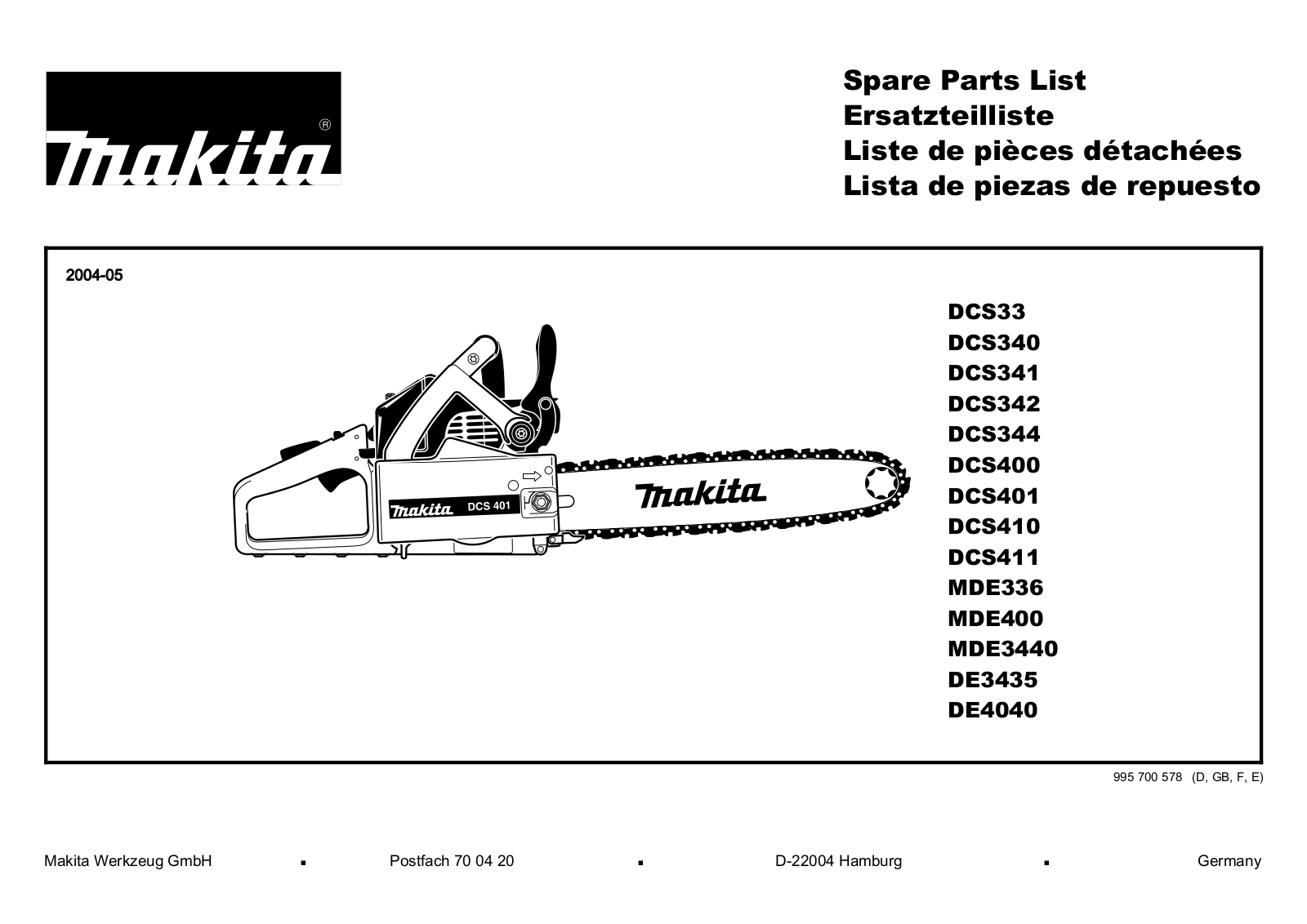 Makita DCS344, DE3435, DE4040, DCS401, DCS410 User Manual