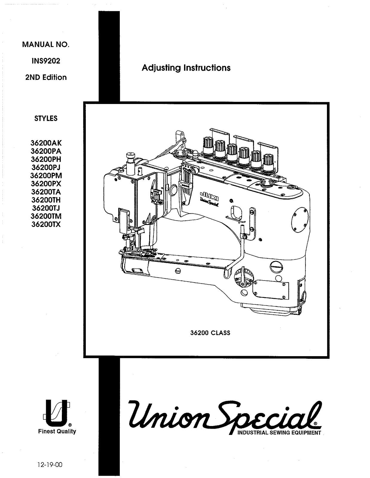 Union Special 36200AK, 36200PA, 36200PH, 36200PJ, 36200PM Parts List