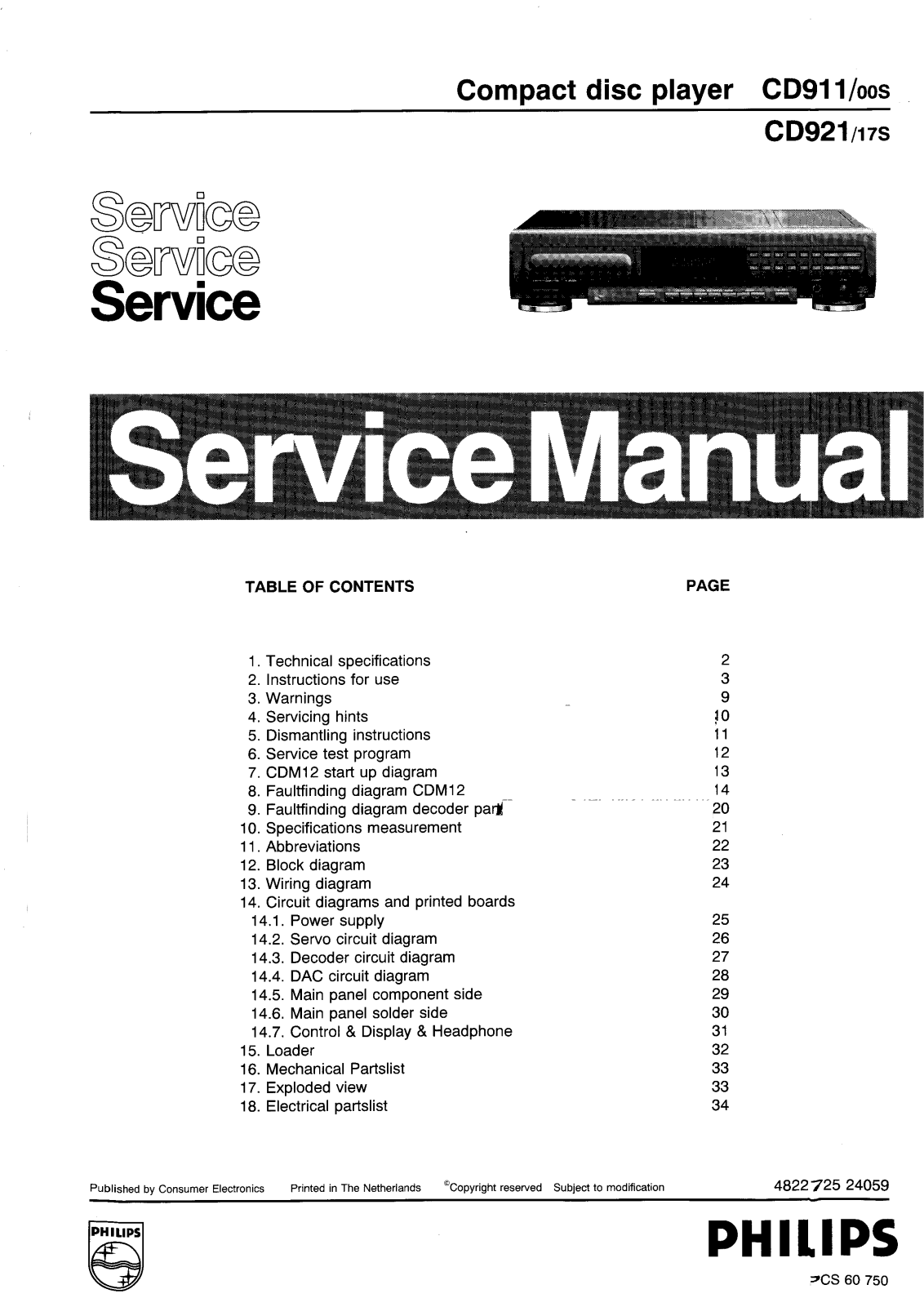 Philips CD-911, CD-921 Service manual