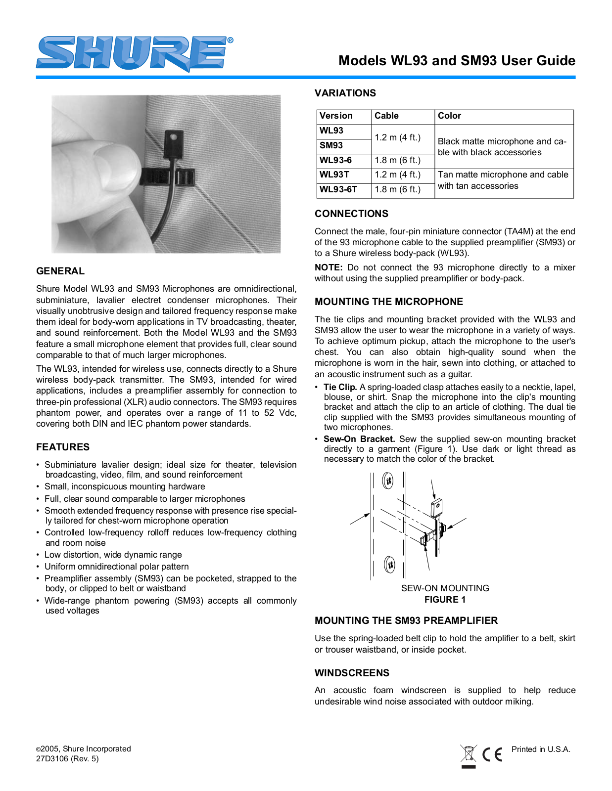 Shure WL93 User Manual