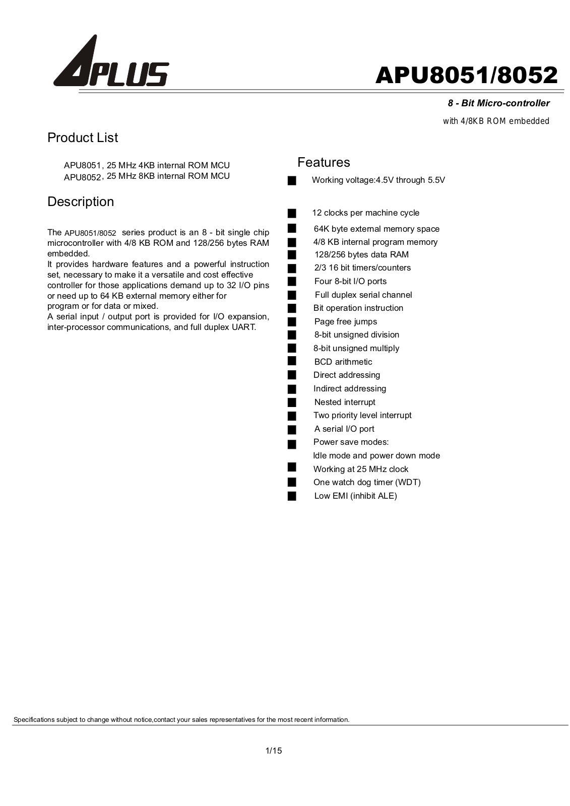 APLUS APU8052, APU8051 Datasheet