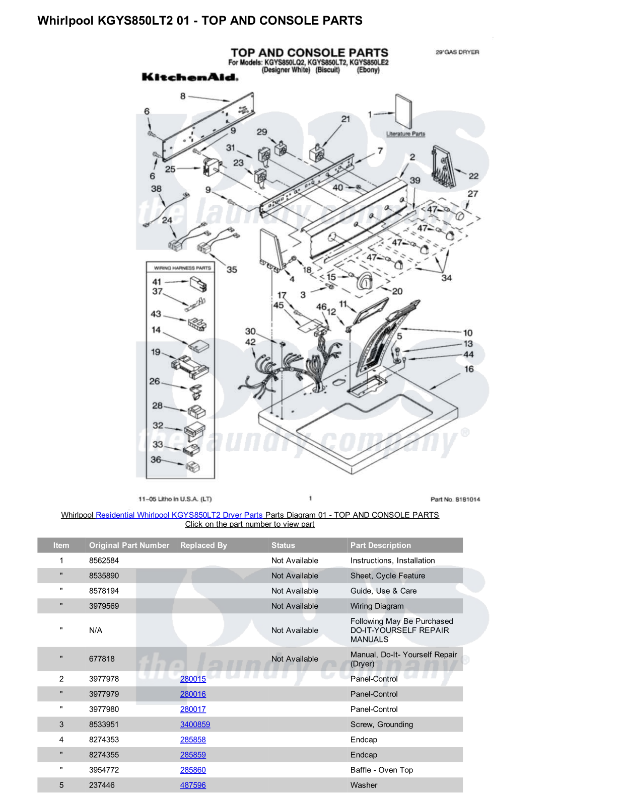 Whirlpool KGYS850LT2 Parts Diagram