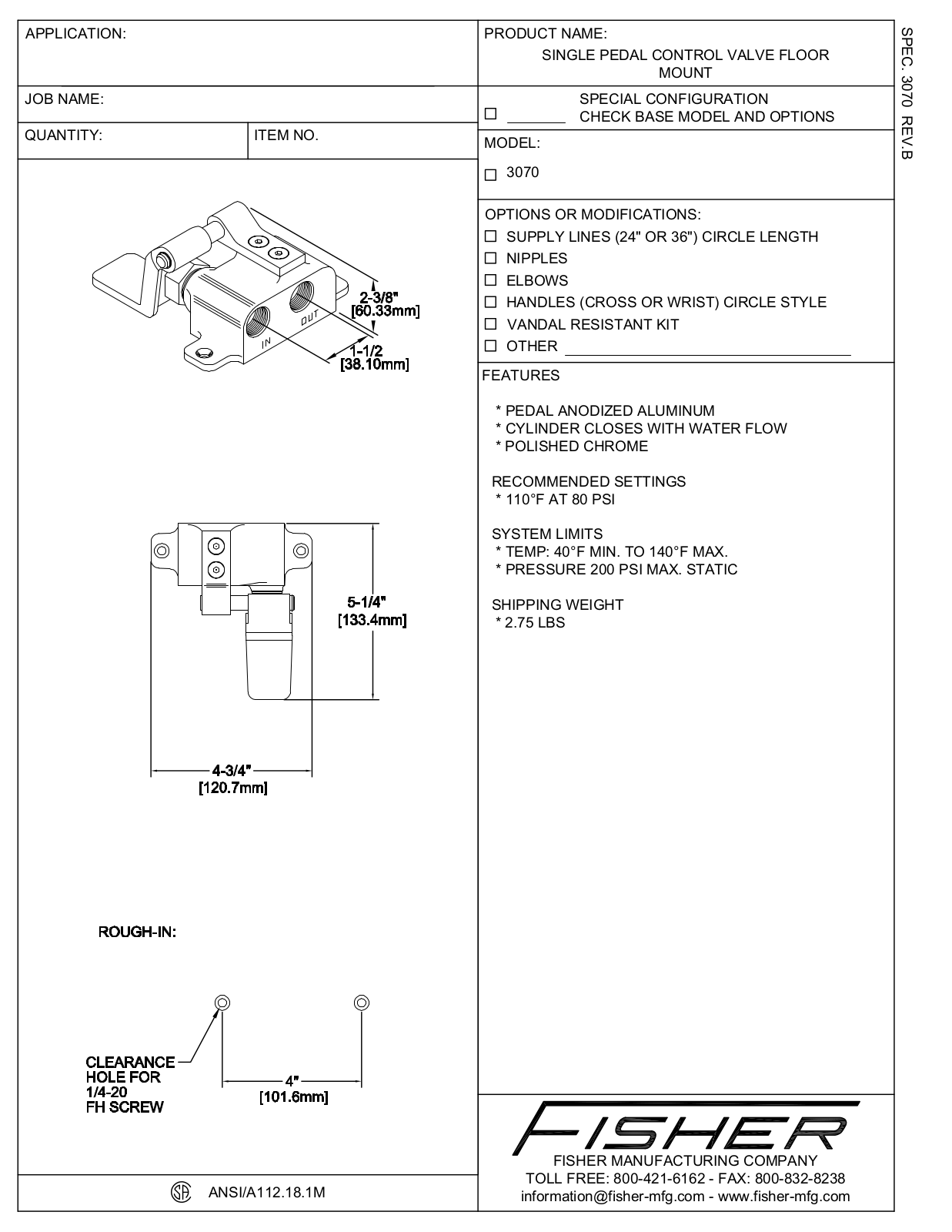 Fisher Manufacturing 3070 User Manual