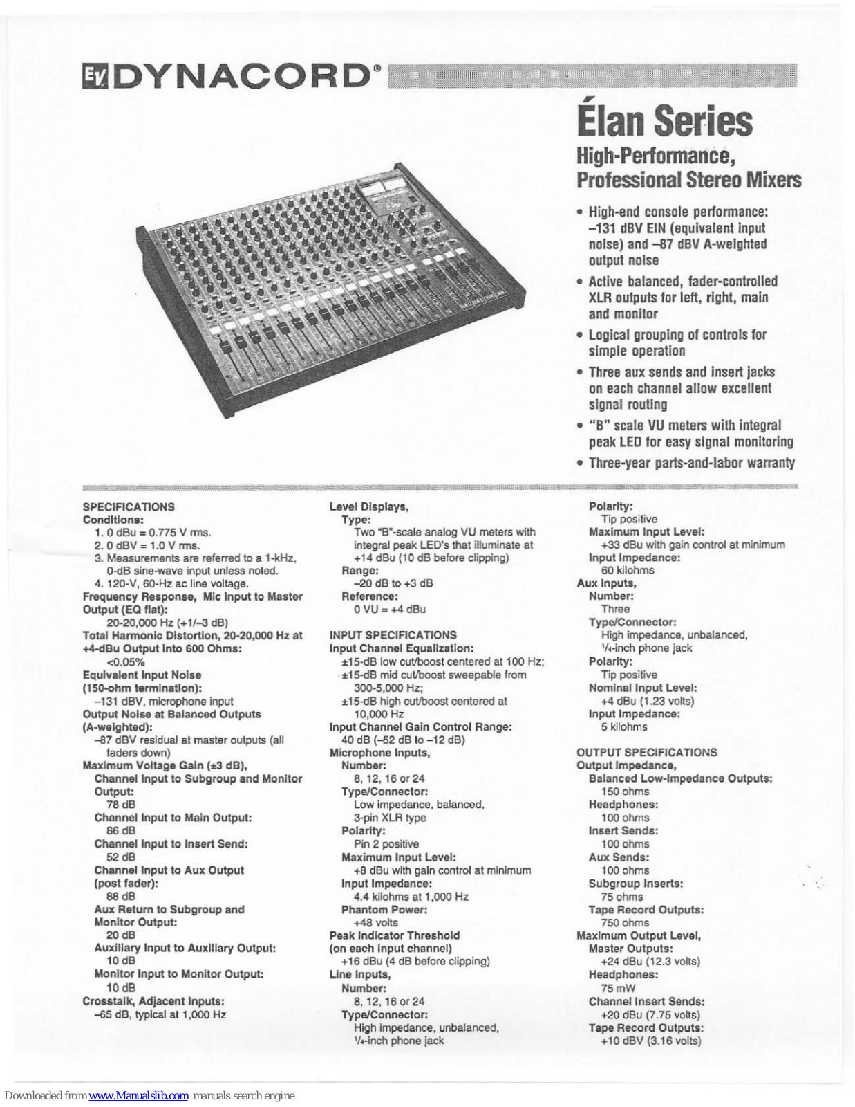 Dynacord Elan Series Specification Sheet