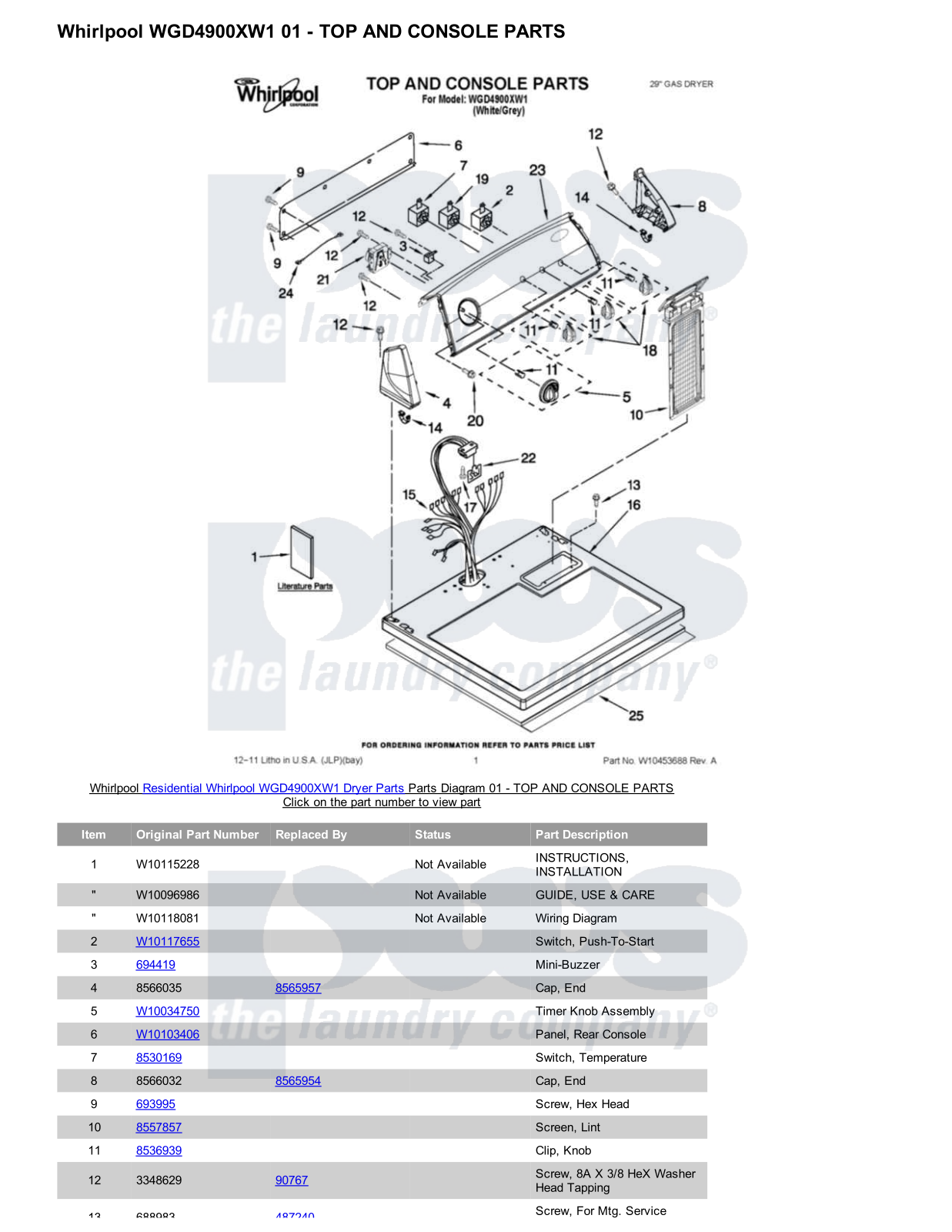 Whirlpool WGD4900XW1 Parts Diagram