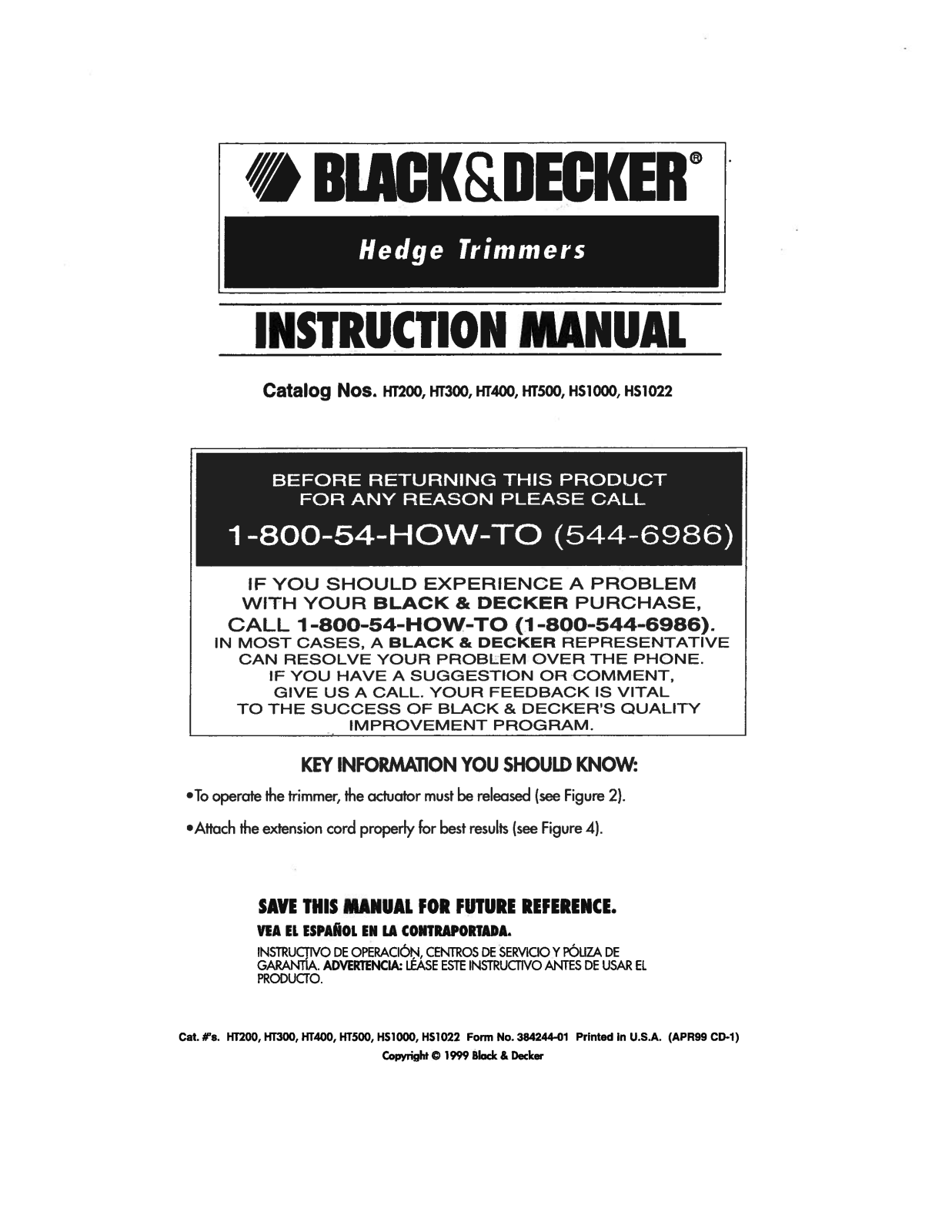 Black & Decker HT200, HT500, HS1000, HS1022 User Manual