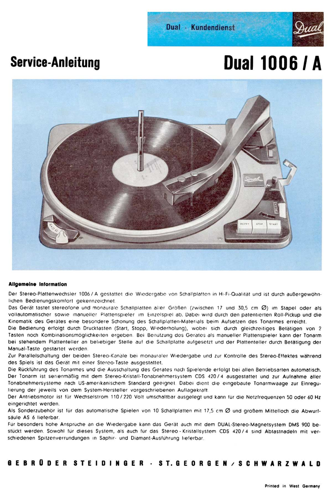 Dual 1006-A Service manual