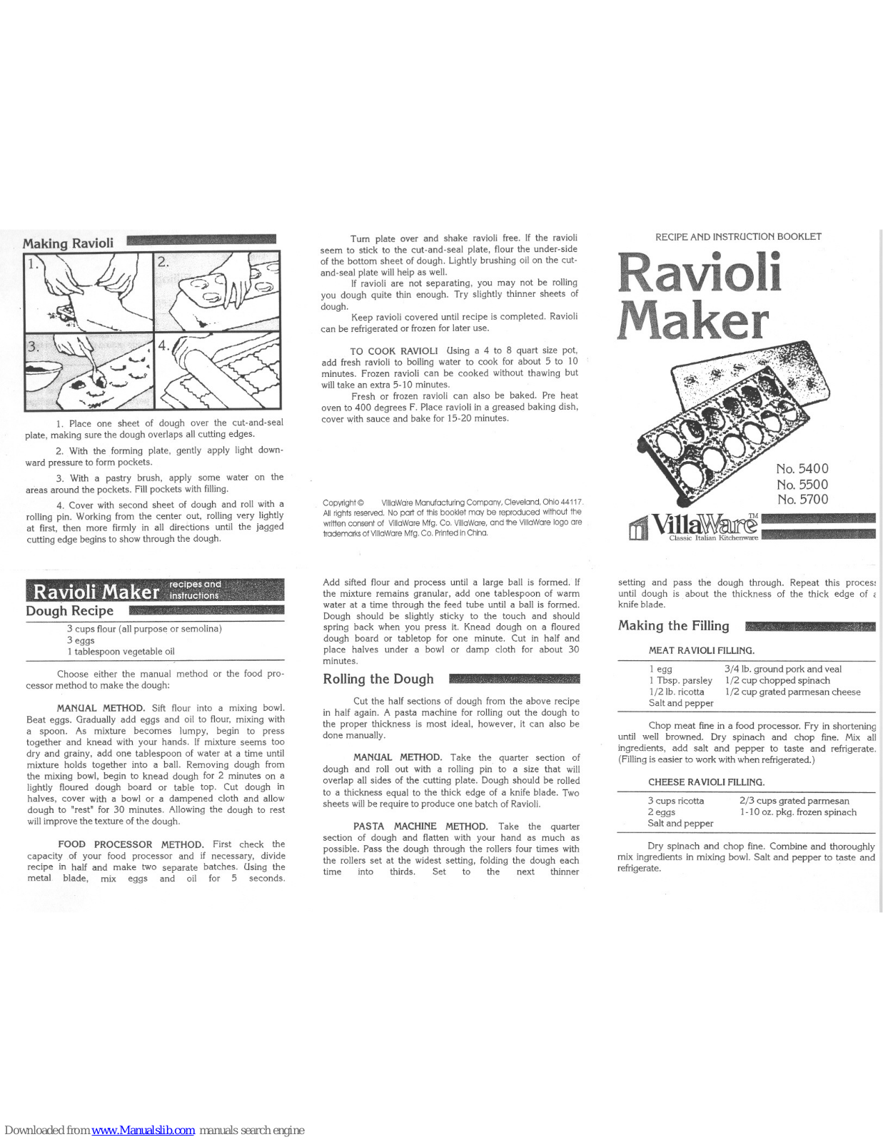 Villaware V5400, V5700, V5500, 5400, 5700 Recipe And Instruction Booklet