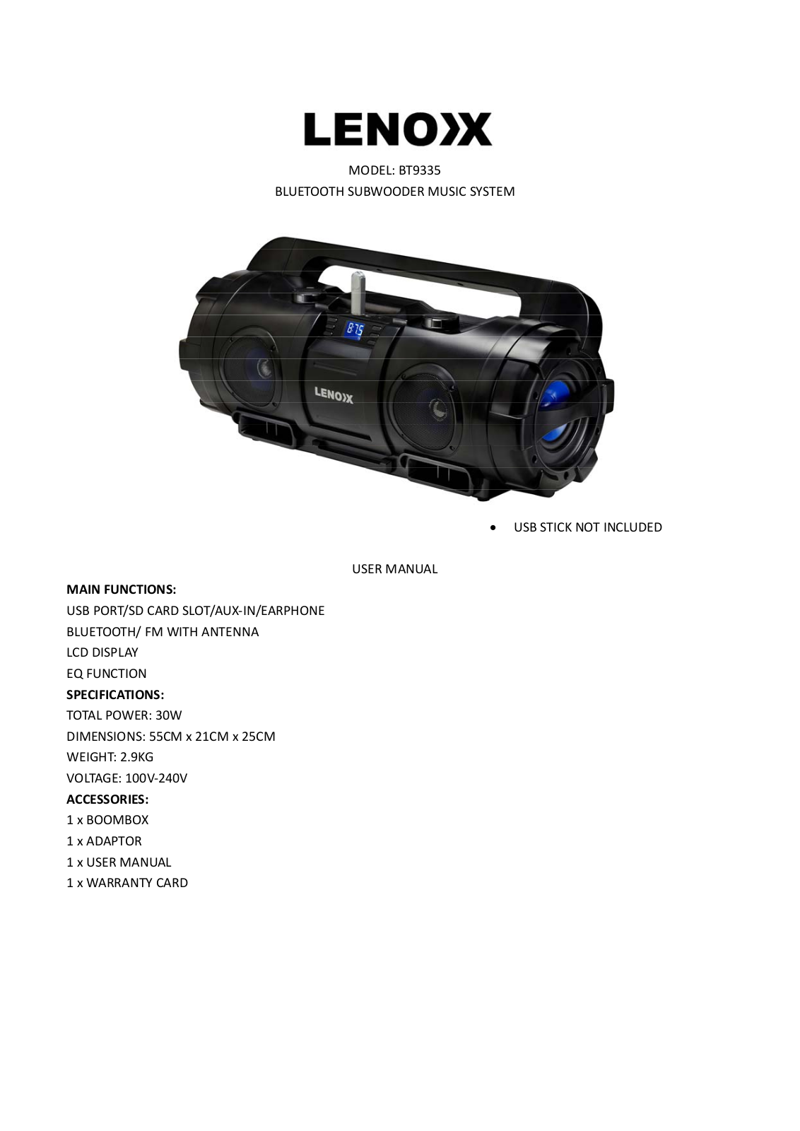 Lenoxx BT9335 User Manual