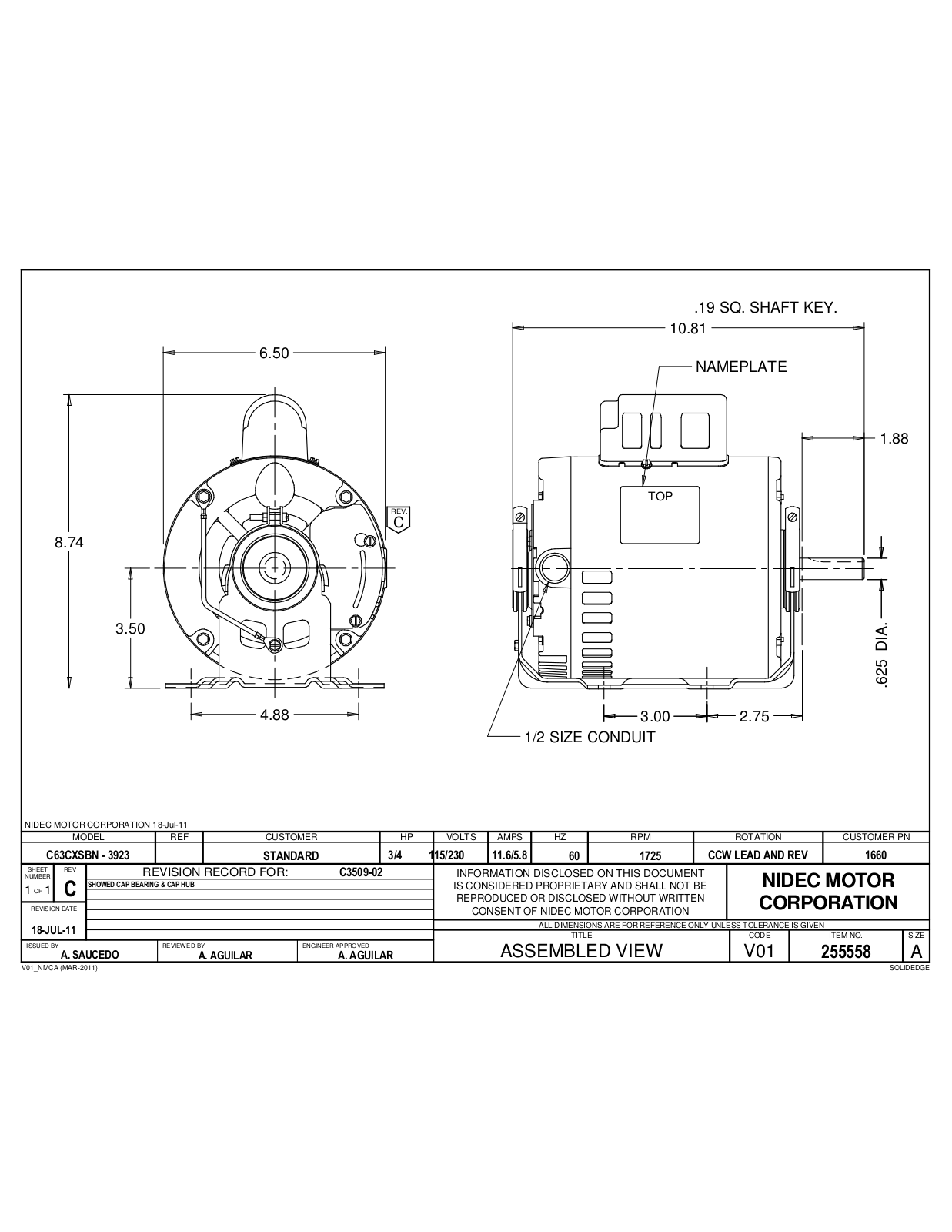 US Motors 1660 Dimensional Sheet - ManualMachine.com