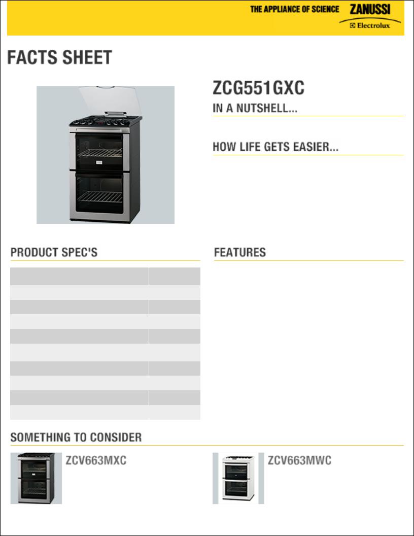 Zanussi ZCG551GXC DATASHEET