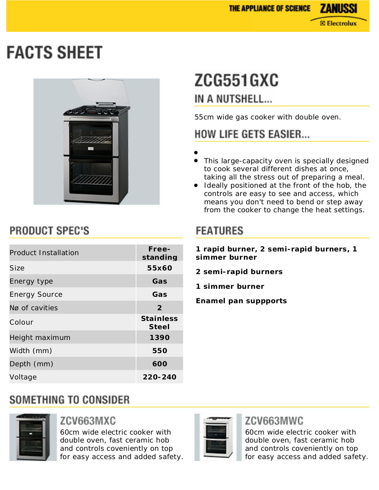 Zanussi ZCG551GXC DATASHEET