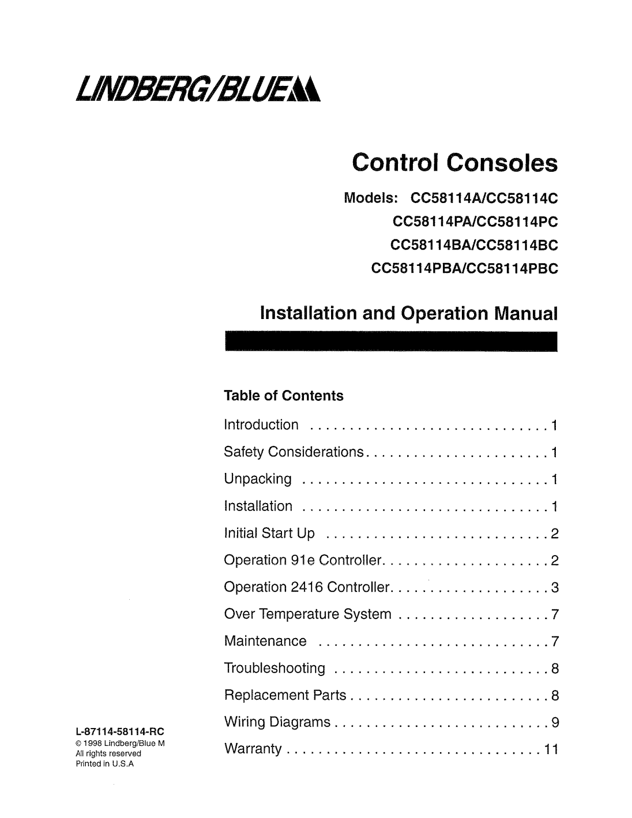 Thermo Scientific Lindberg CC58114PA, CC58114C, CC58114A Instruction Manual