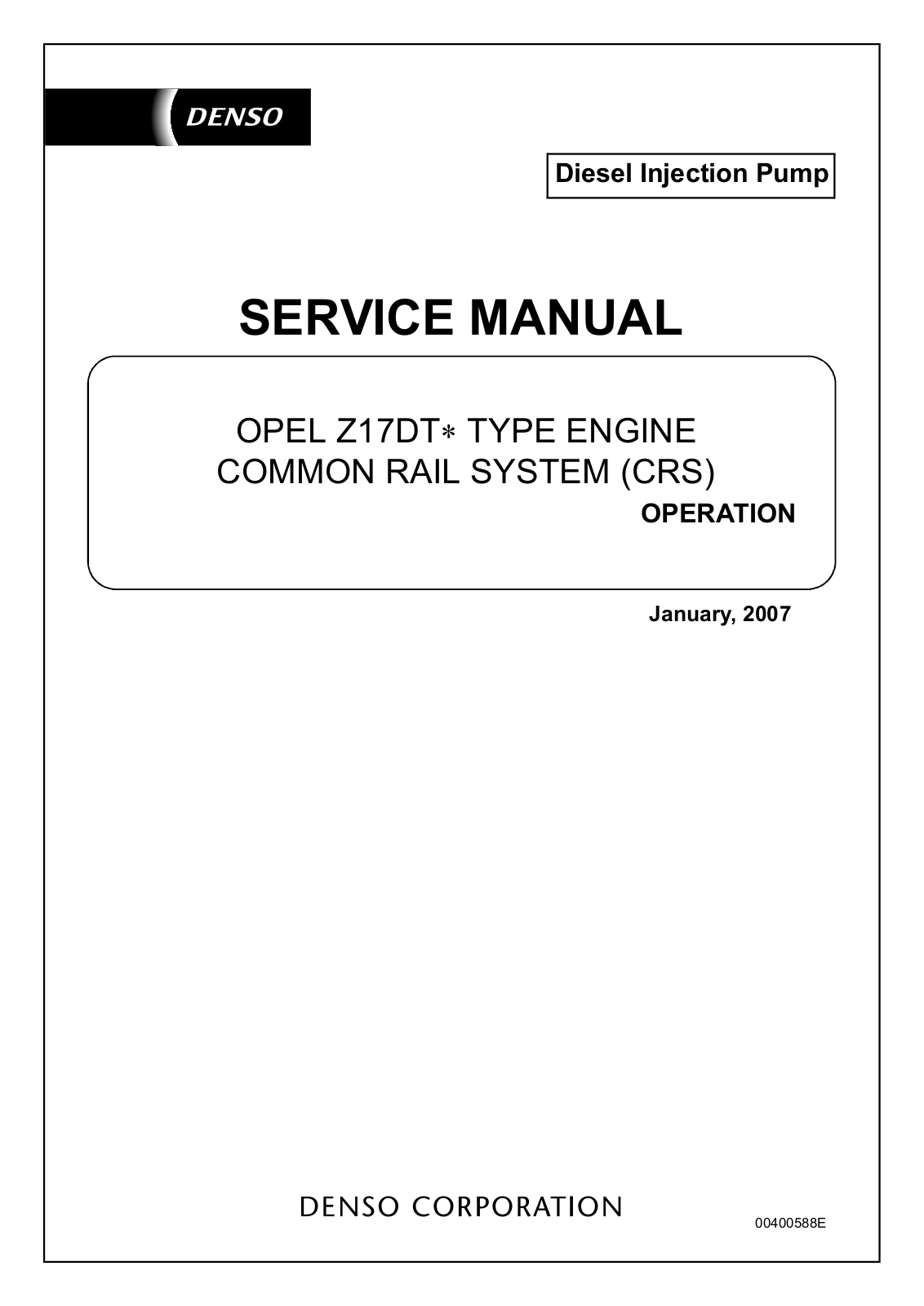 Isuzu Engine Opel 2007 User Manual