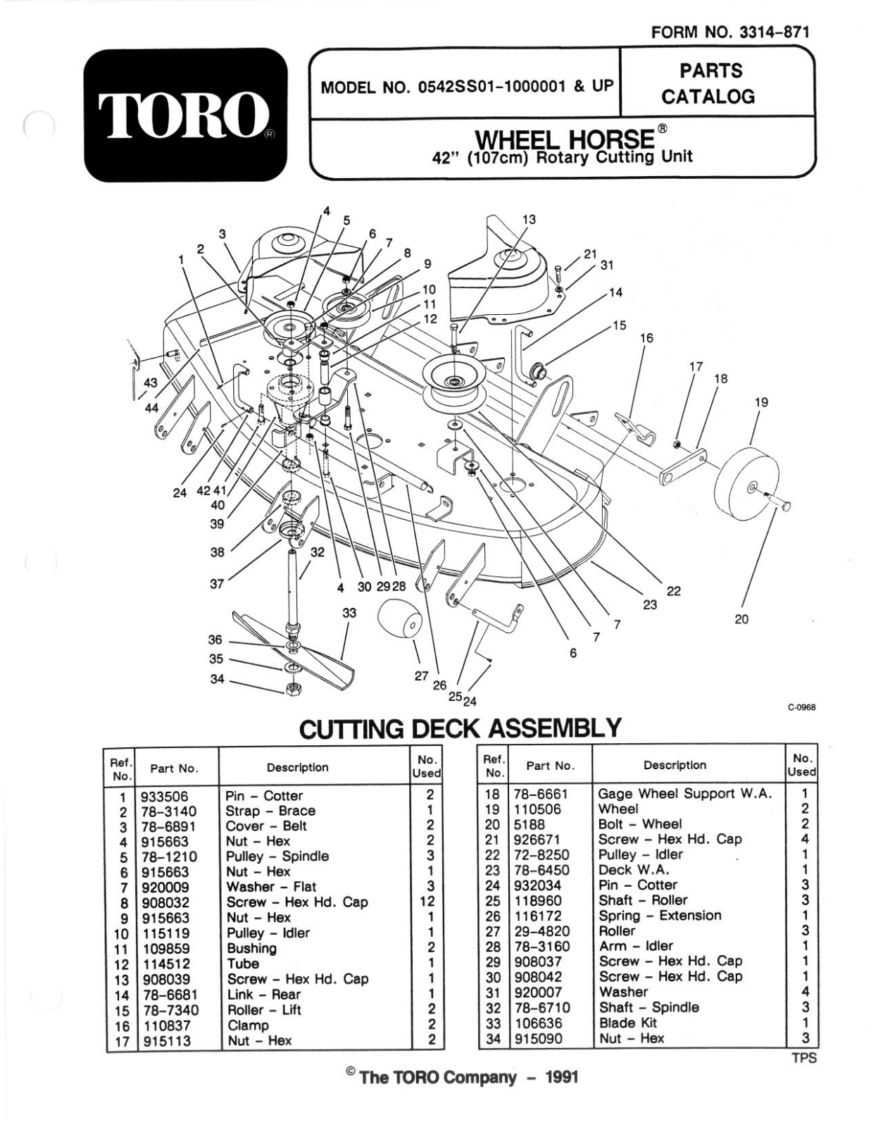 Toro 05-42SS01 Parts Catalogue