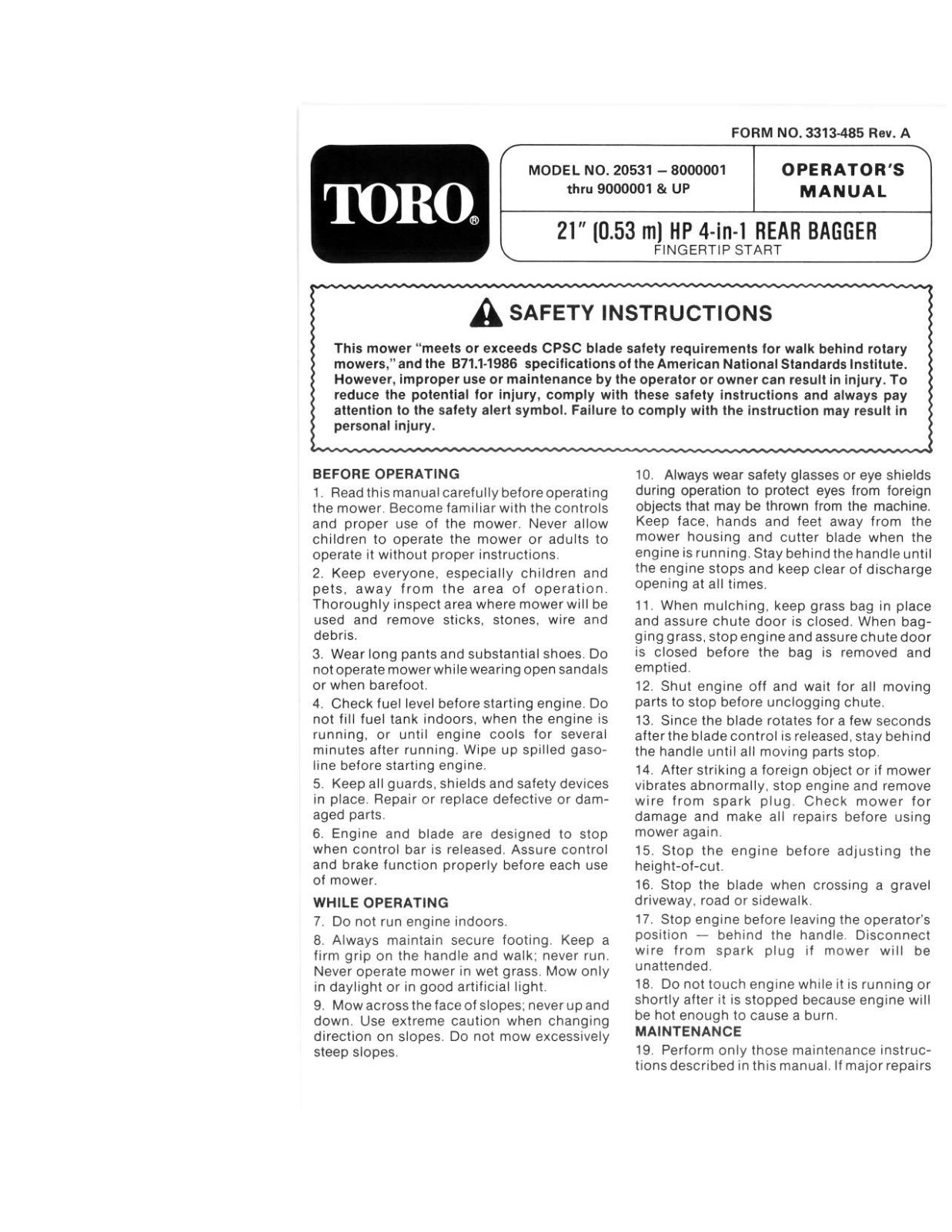 Toro 20531 Operator's Manual