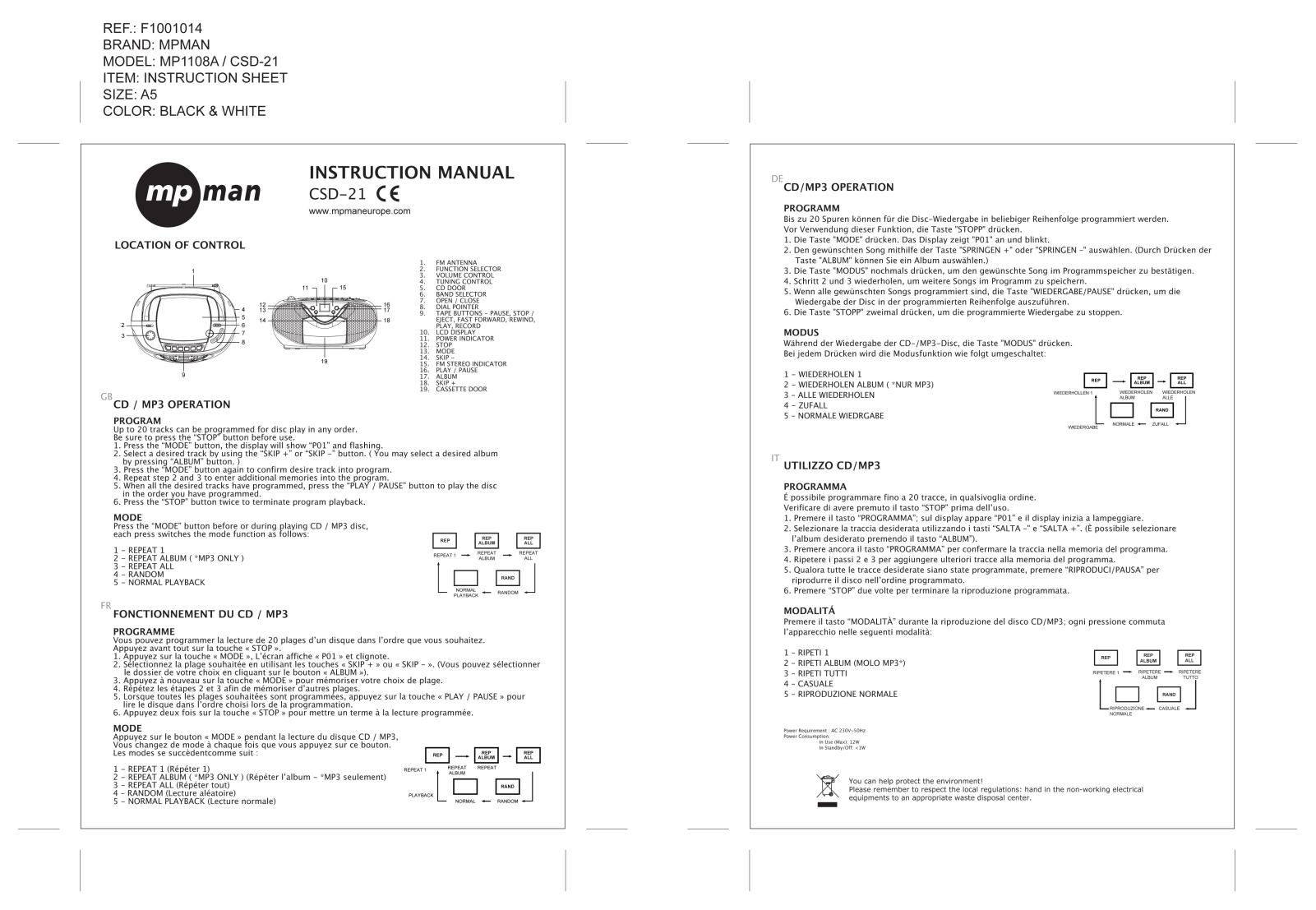 MPMAN CSD21 User Manual