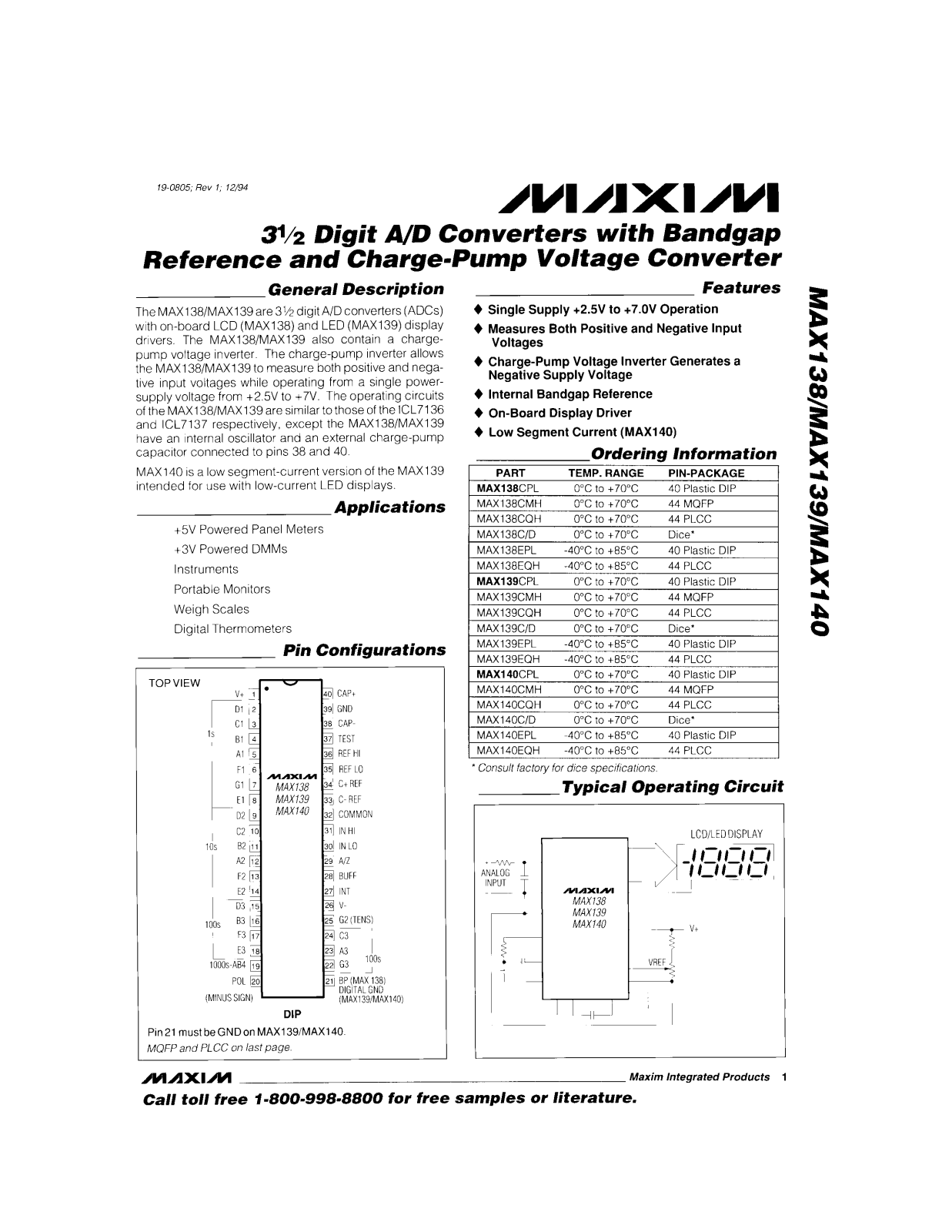 MAXIM MAX138, MAX139, MAX140 Technical data