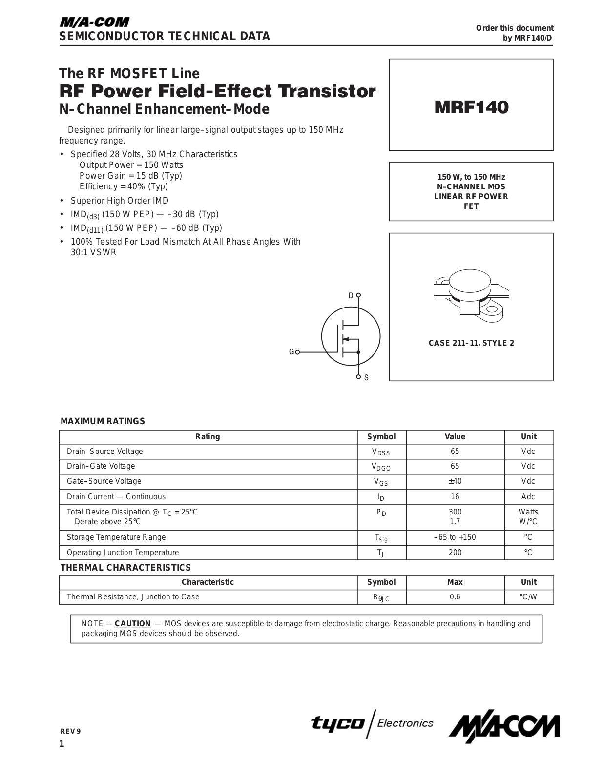 M A COM MRF140 Datasheet