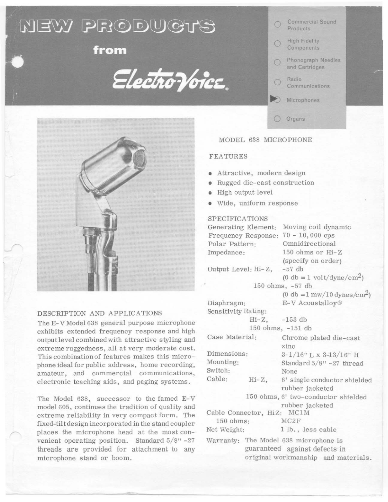 Electro-voice 638 DATASHEET