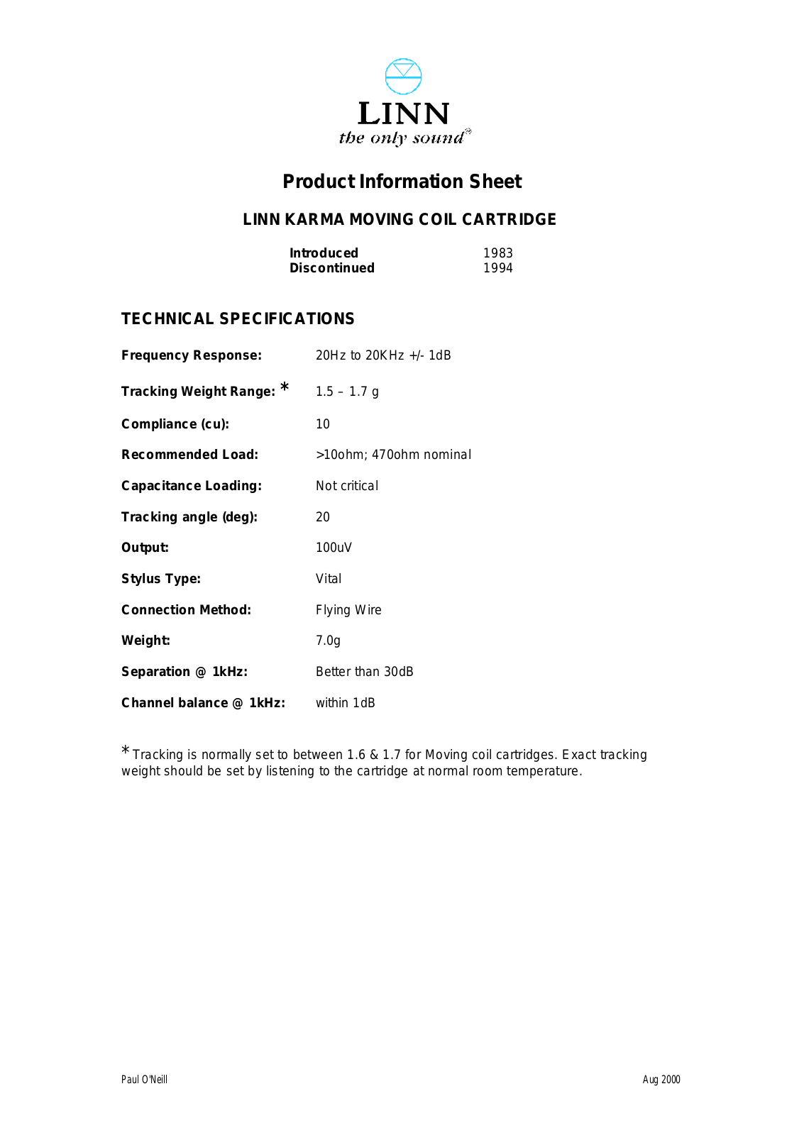 Linn Karma Specifications - ManualMachine.com
